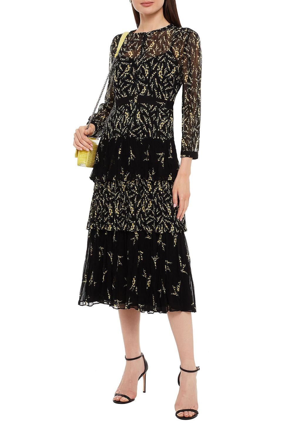Ba&sh Morris Tiered Floral-print Crepon Midi Dress in Black | Lyst