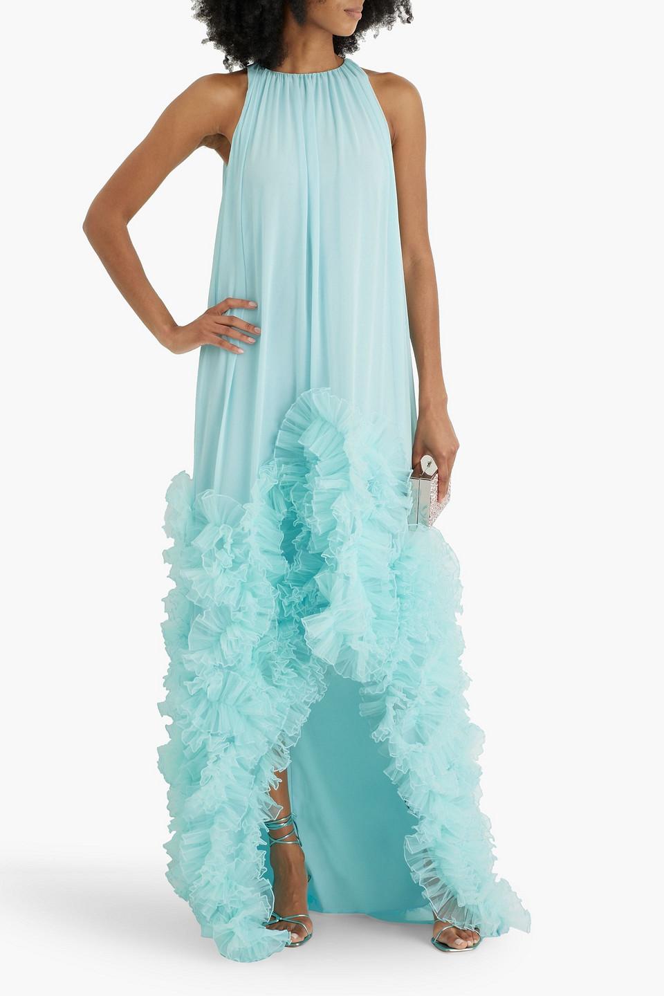 sachin and babi light blue dress Flora Chiffon Gown by Badgley Mischka