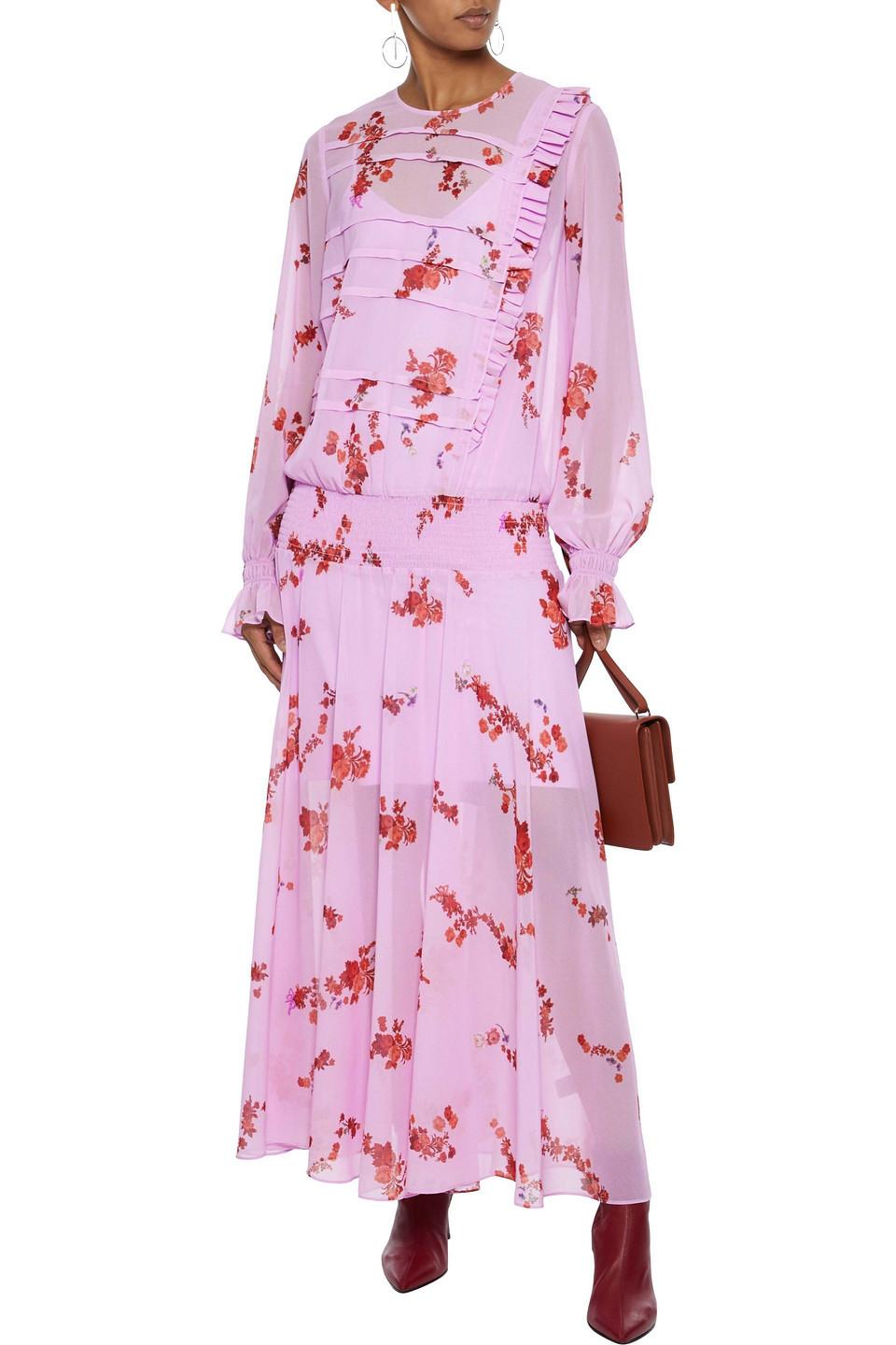 Preen Line Gilda Ruffle-trimmed Floral-print Chiffon Maxi Dress Pink - Lyst