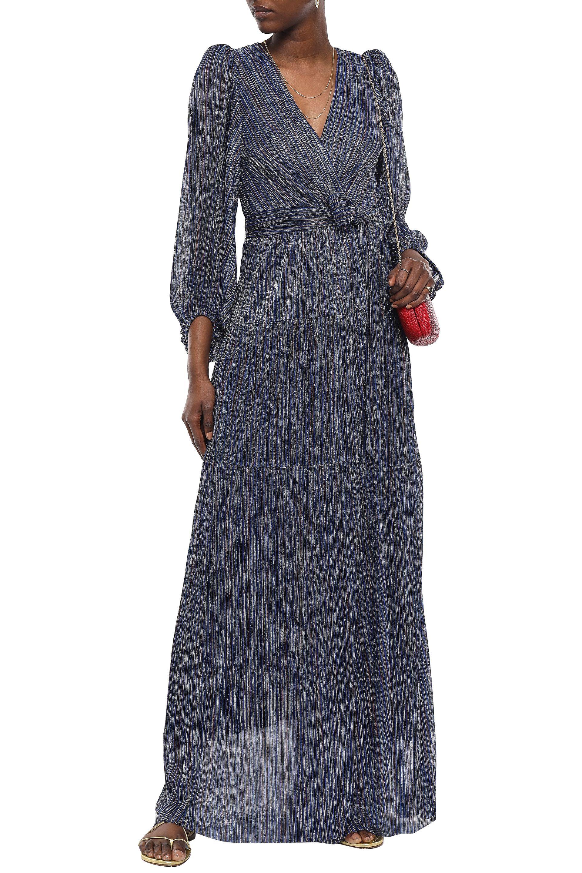 Ba&sh Synthetic Maddie Open-back Wrap-effect Metallic Stretch-knit Maxi  Dress Royal Blue | Lyst