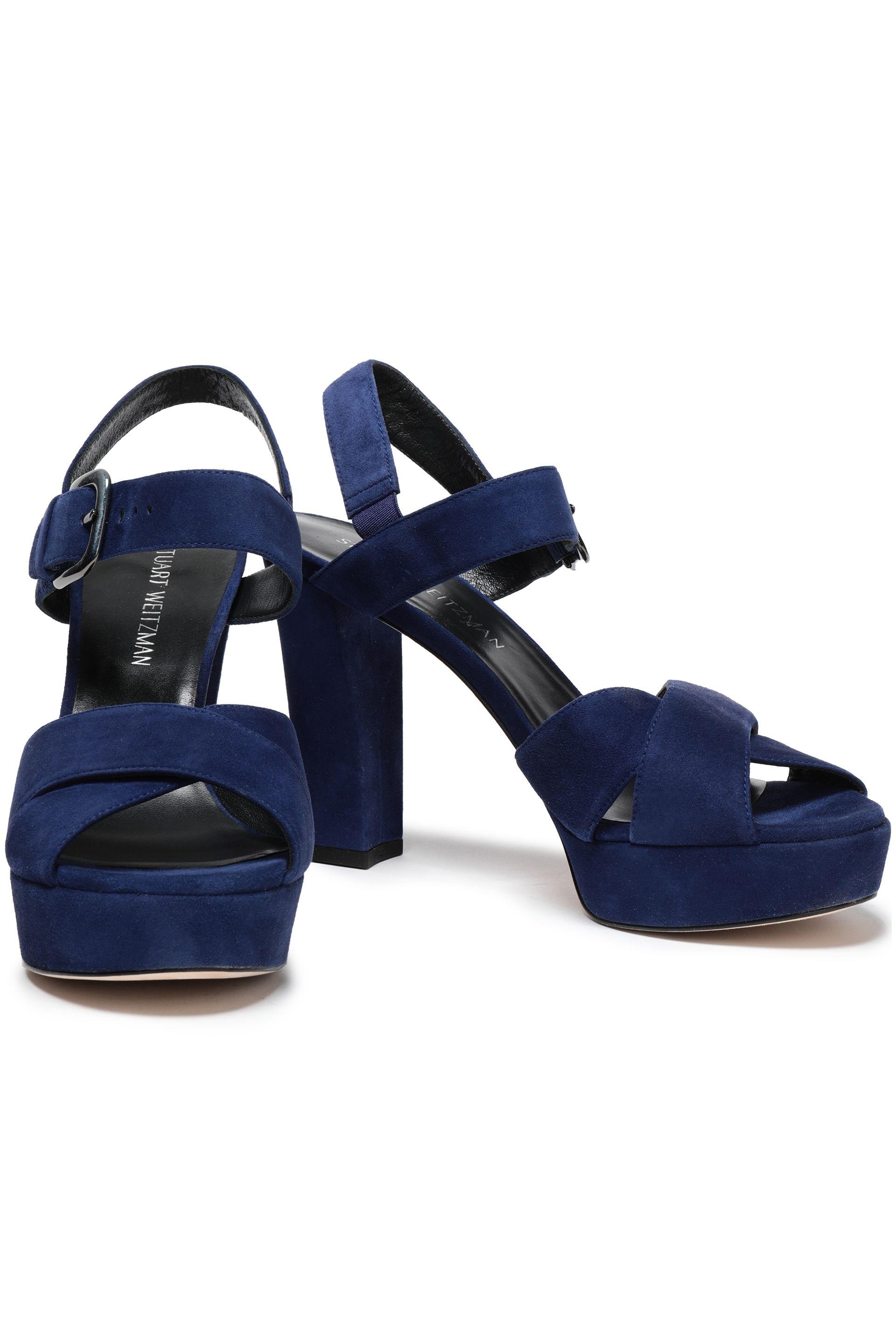 Stuart Weitzman Suede Platform Sandals Navy in Blue | Lyst