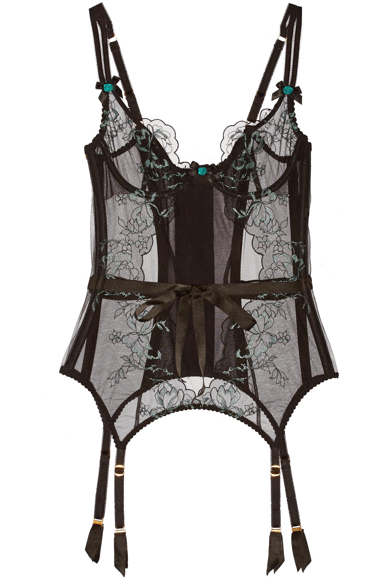 Agent Provocateur Callie Satin-trimmed Embroidered Tulle Basque in Black |  Lyst