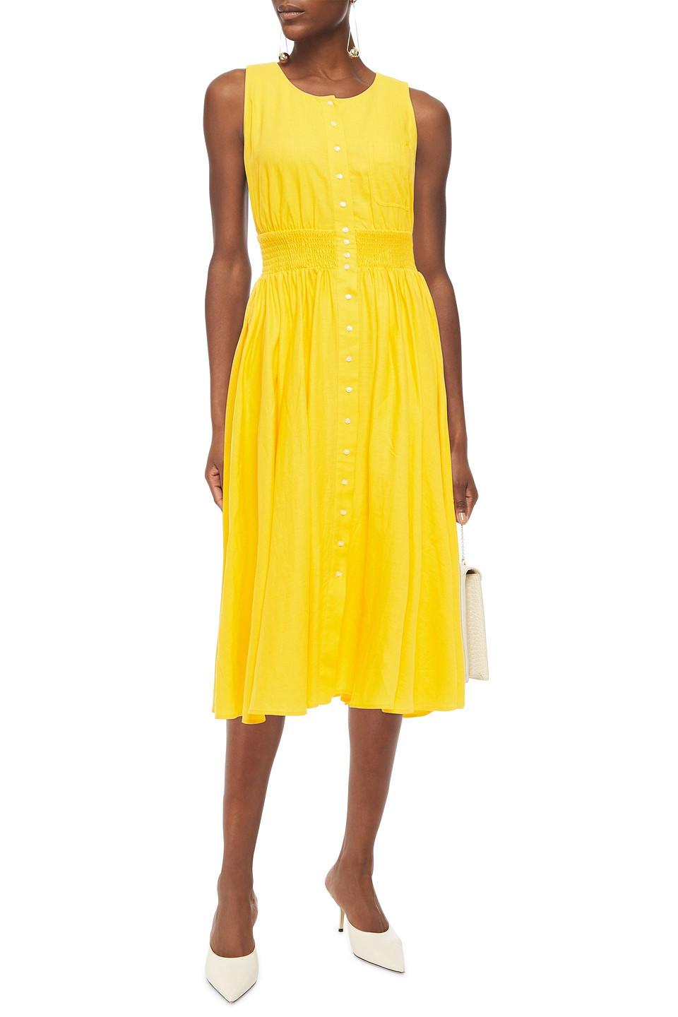 yellow linen midi dress