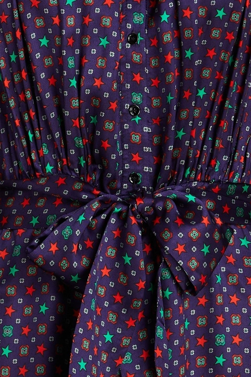 Sandro Gathered Printed Satin-twill Midi Dress in Purple Lyst UK