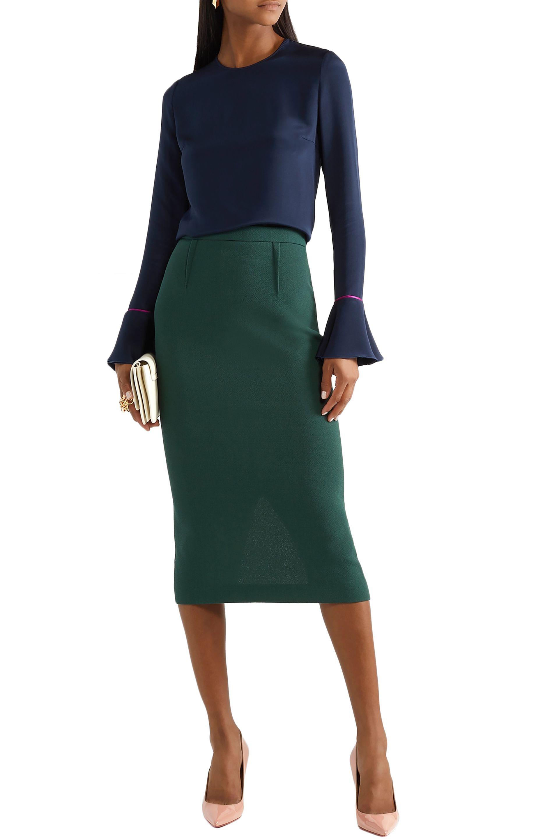 Roland Mouret Arreton Wool-crepe Pencil Skirt in Emerald (Green) - Lyst