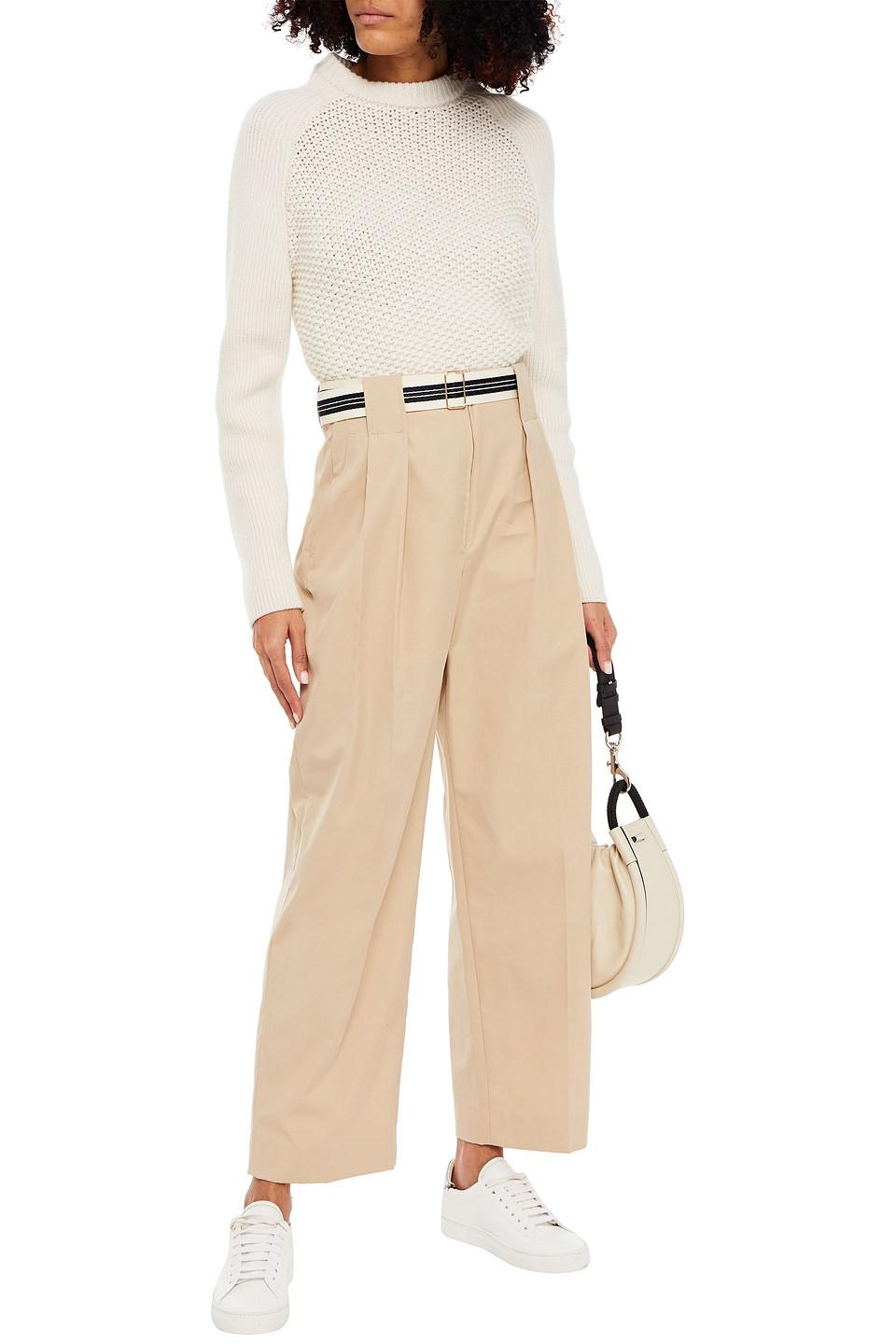 Sandro Nylo Belted Pleated Cotton-twill Wide-leg Pants in Natural | Lyst
