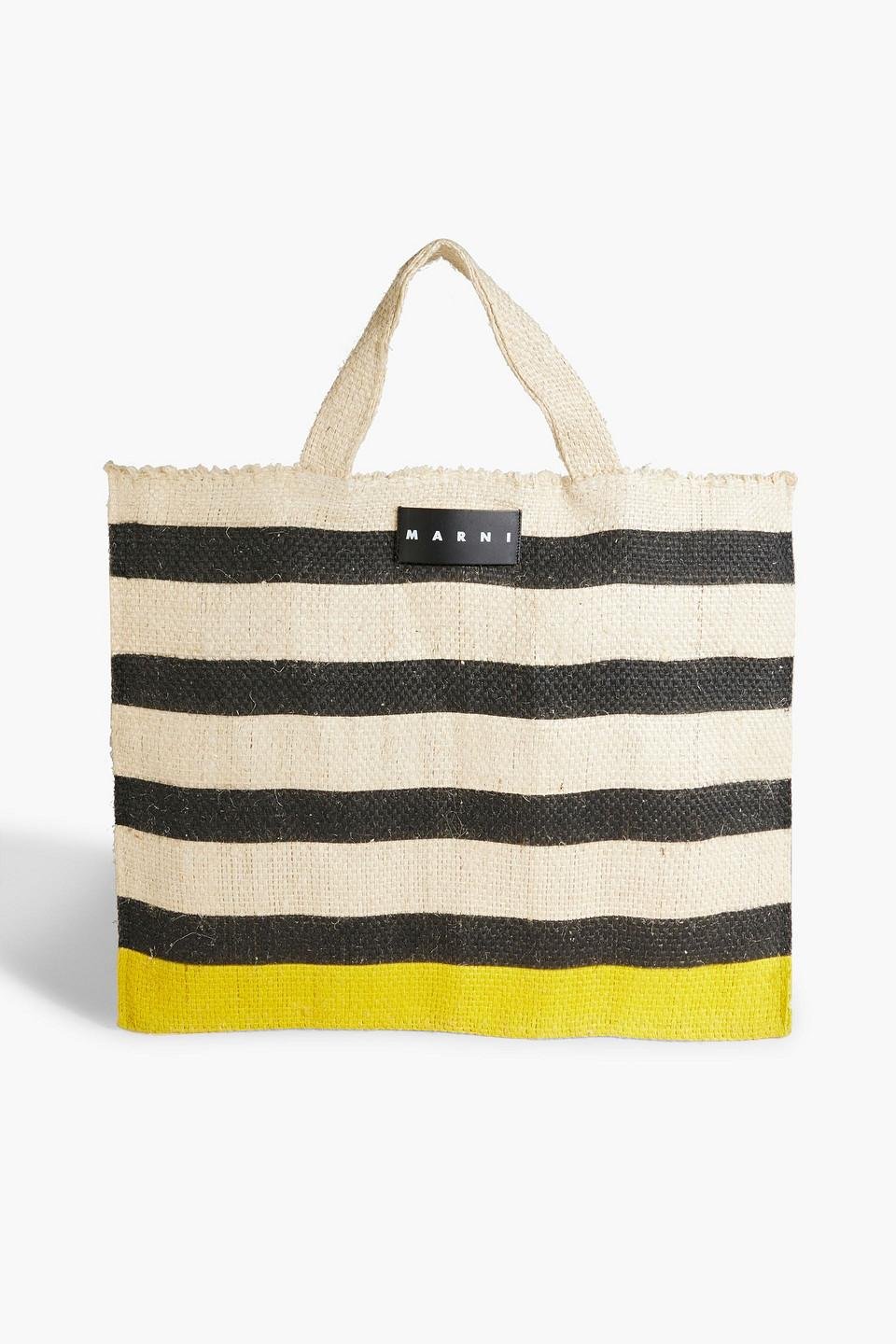 Marni logo-embroidered checkered shopping bag - Neutrals