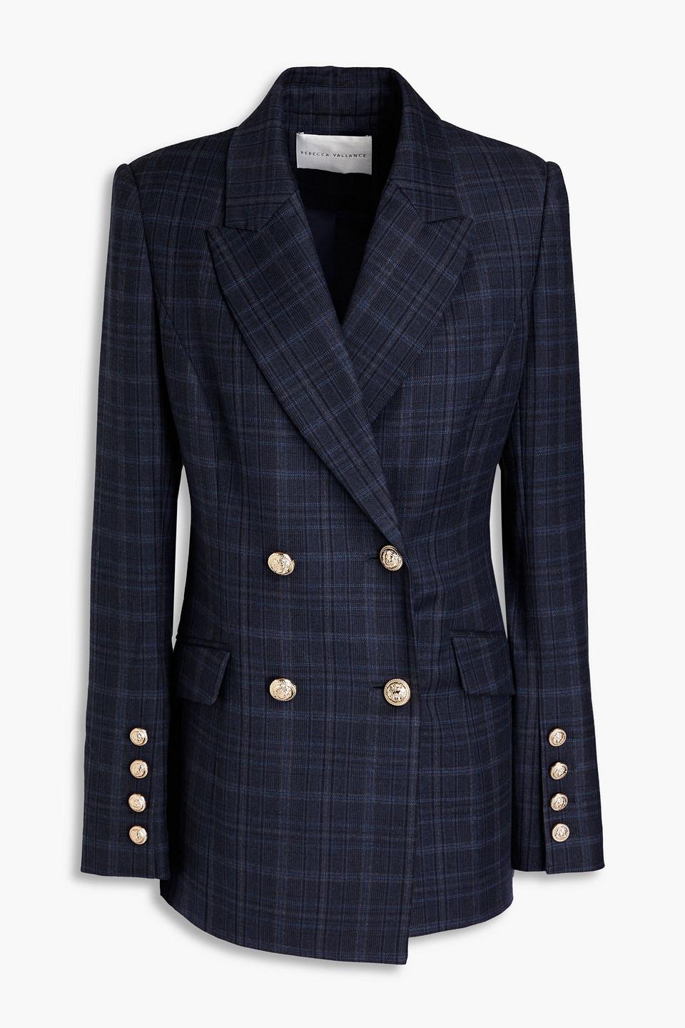 Rebecca Vallance Lori Double-breasted Checked Wool-blend Blazer in Blue ...