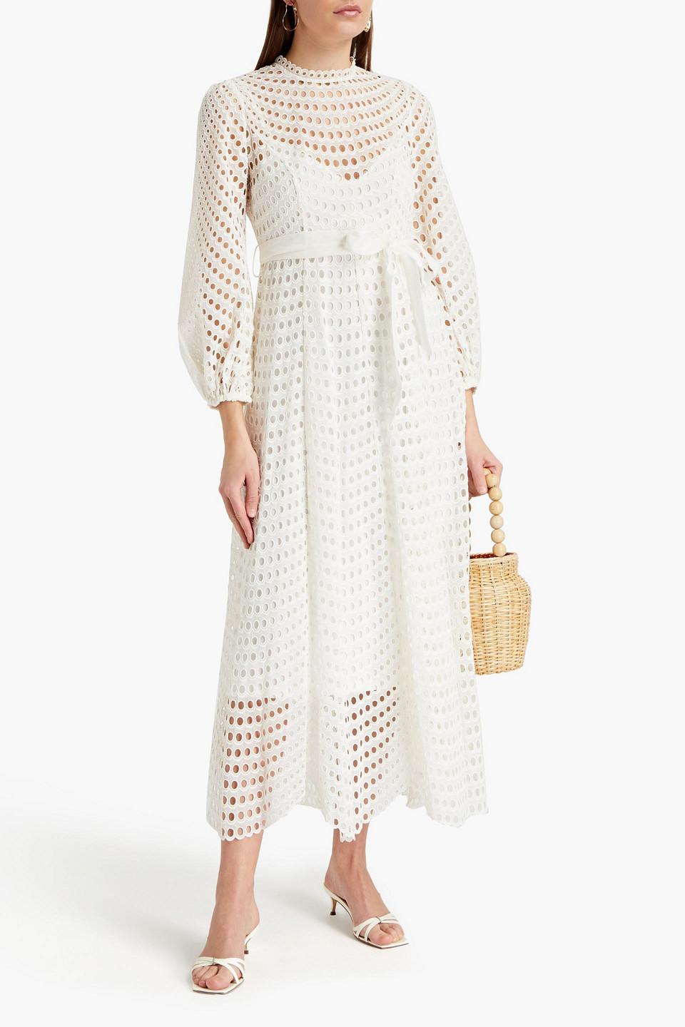 Zimmermann Poppy Floral-print Broderie Anglaise Midi Dress in Ivory (White)  | Lyst