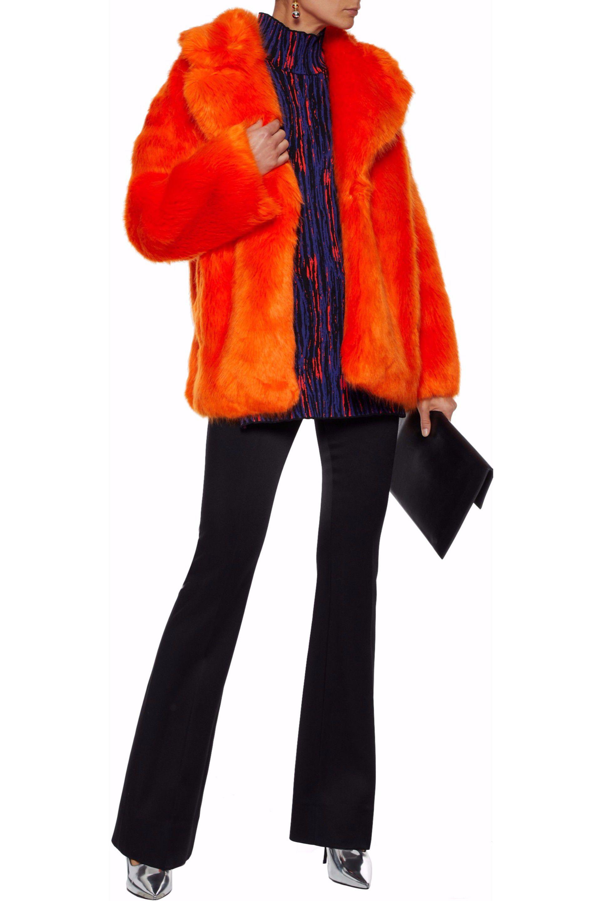 Diane von Furstenberg Faux Fur Coat in Orange | Lyst