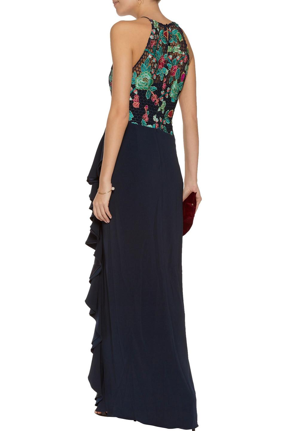 badgley mischka embroidered mesh dress Badgley Mischka Tyra Mesh Long Sleeves With Purple Black Embroidery Size 6