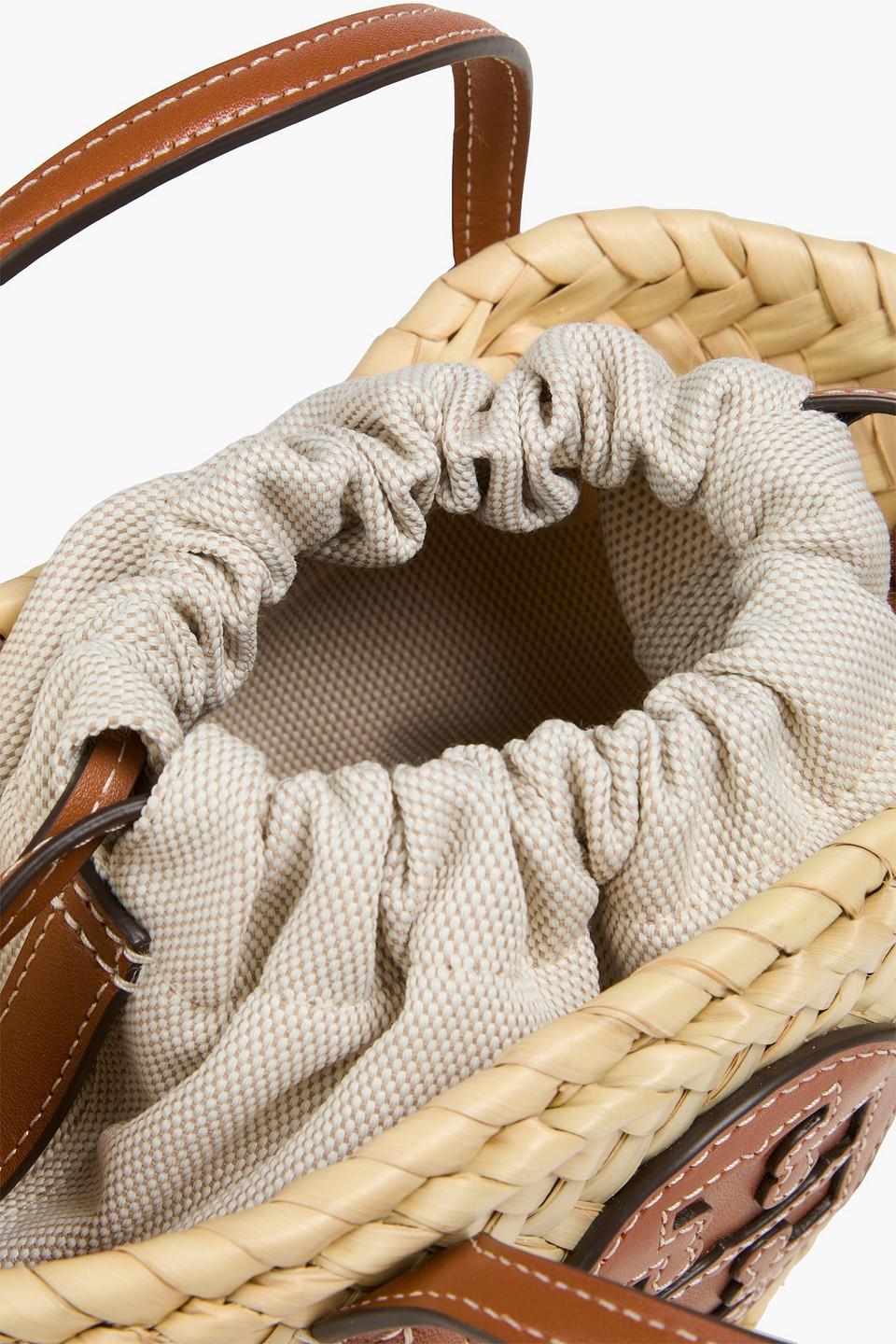 Tory Burch Ella Mini Leather-trimmed Straw Tote in Brown Lyst UK
