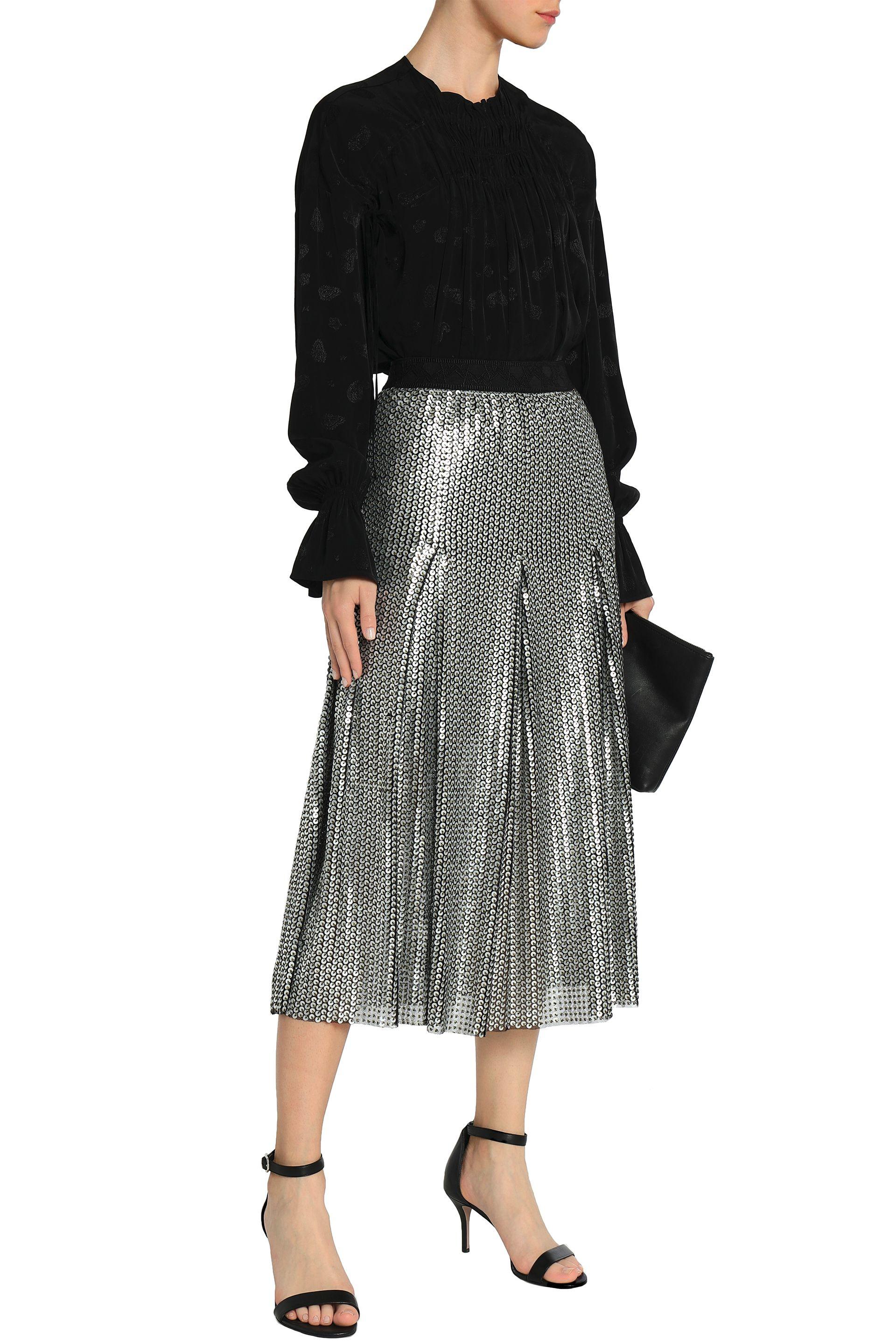 pleated silver sequin skirt