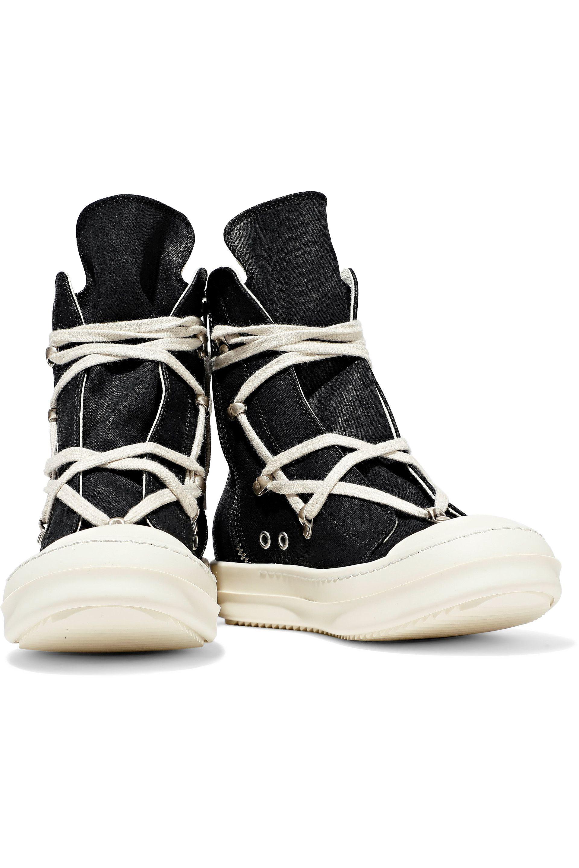 Rick Owens Drkshdw Woman Hexagram Leather-trimmed Coated Denim Sneakers
