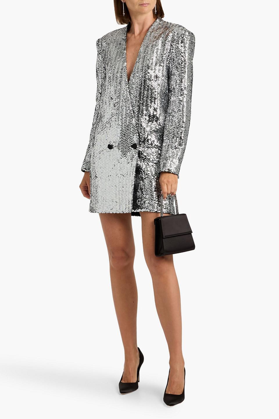 silver tuxedo dress Elegant Tuxedo-Inspired Silver Slit Gown