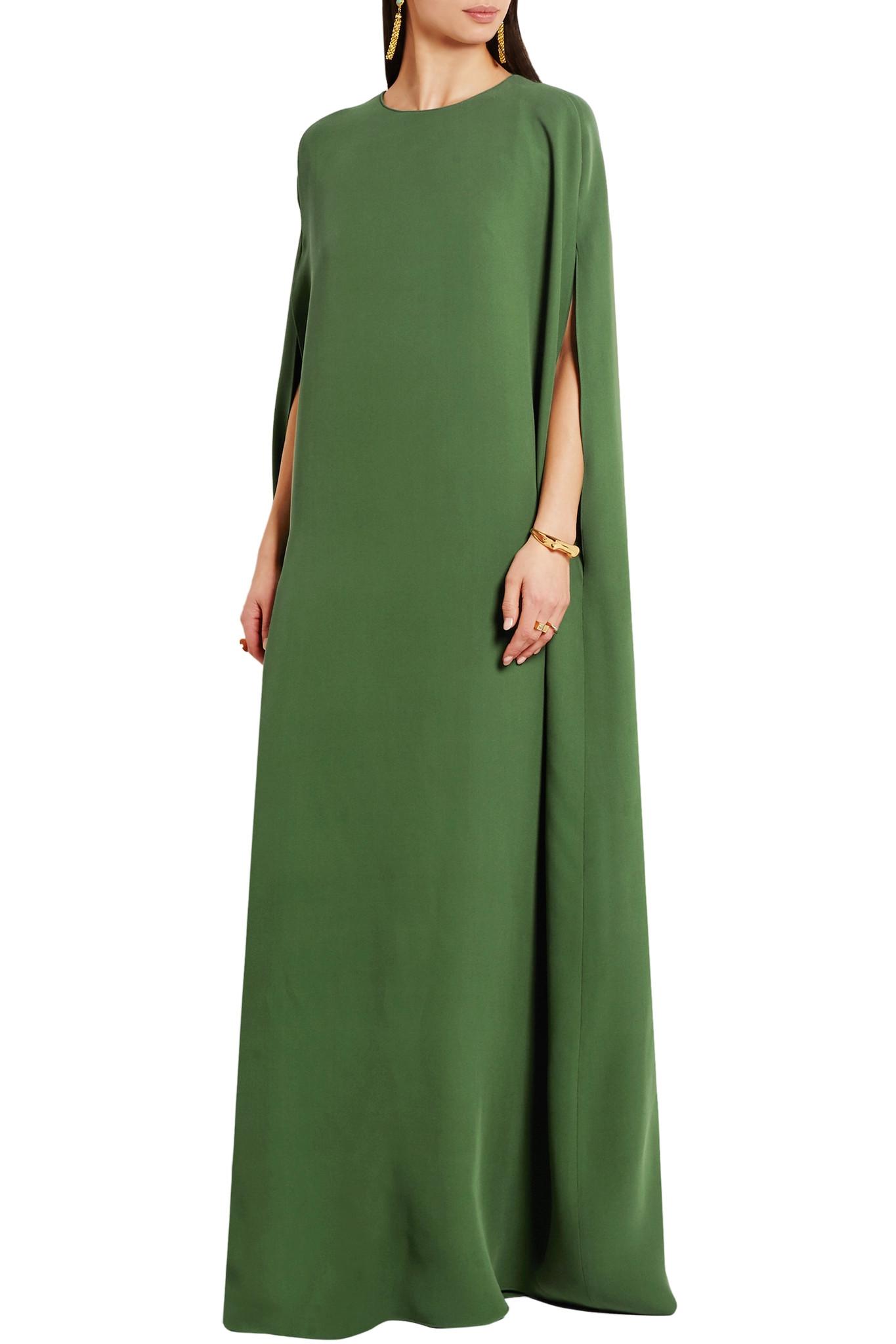 Valentino Cape-front Silk-cady Gown in Emerald (Green) - Lyst