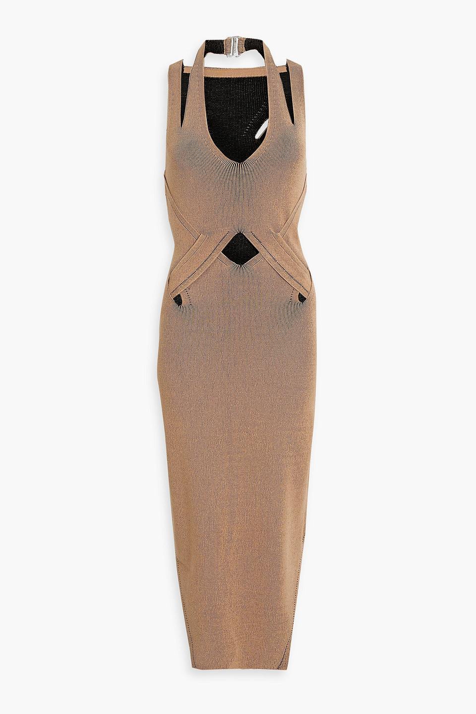 Dion Lee Cutout Ribbed-knit Halterneck Midi Dress in Natural | Lyst