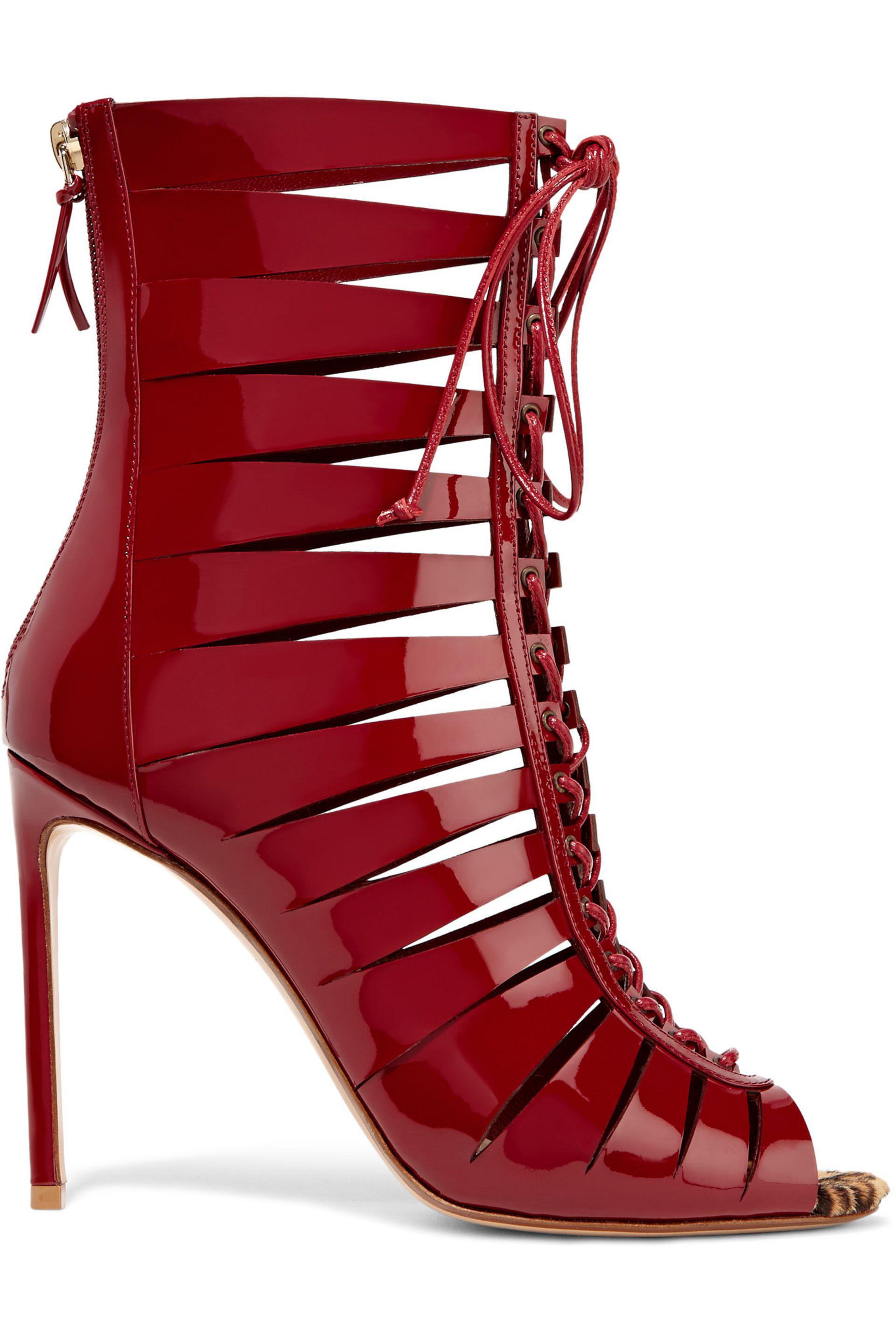 Francesco Russo Lace-up Patent-leather Sandals in Burgundy (Red) - Lyst