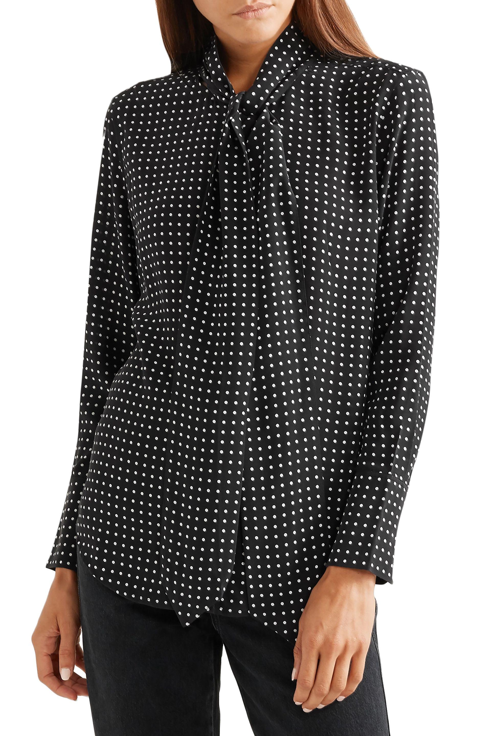 Equipment Luis Pussy-bow Polka-dot Washed-silk Blouse Black - Lyst