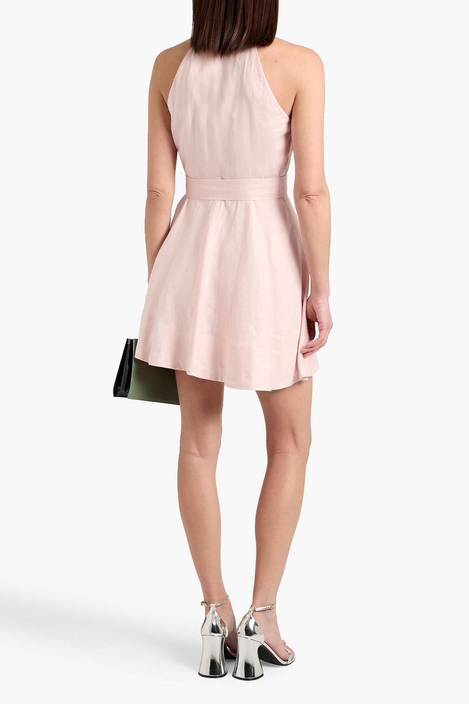 Veronica Beard Beau Belted Linen Mini Shirt Dress in Pink | Lyst