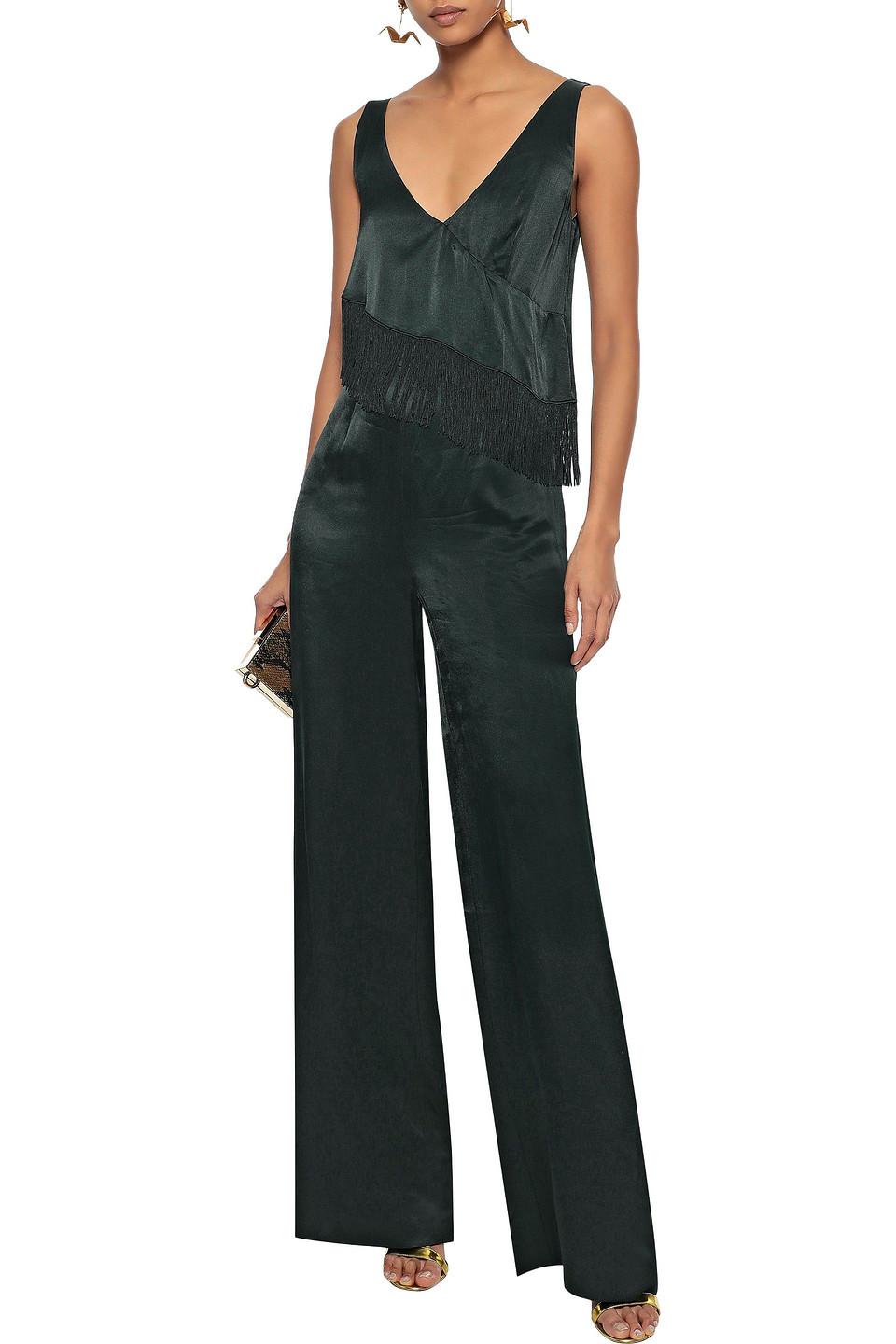 Rachel Zoe Parker Fringe-trimmed Layered Satin Jumpsuit in Green | Lyst UK