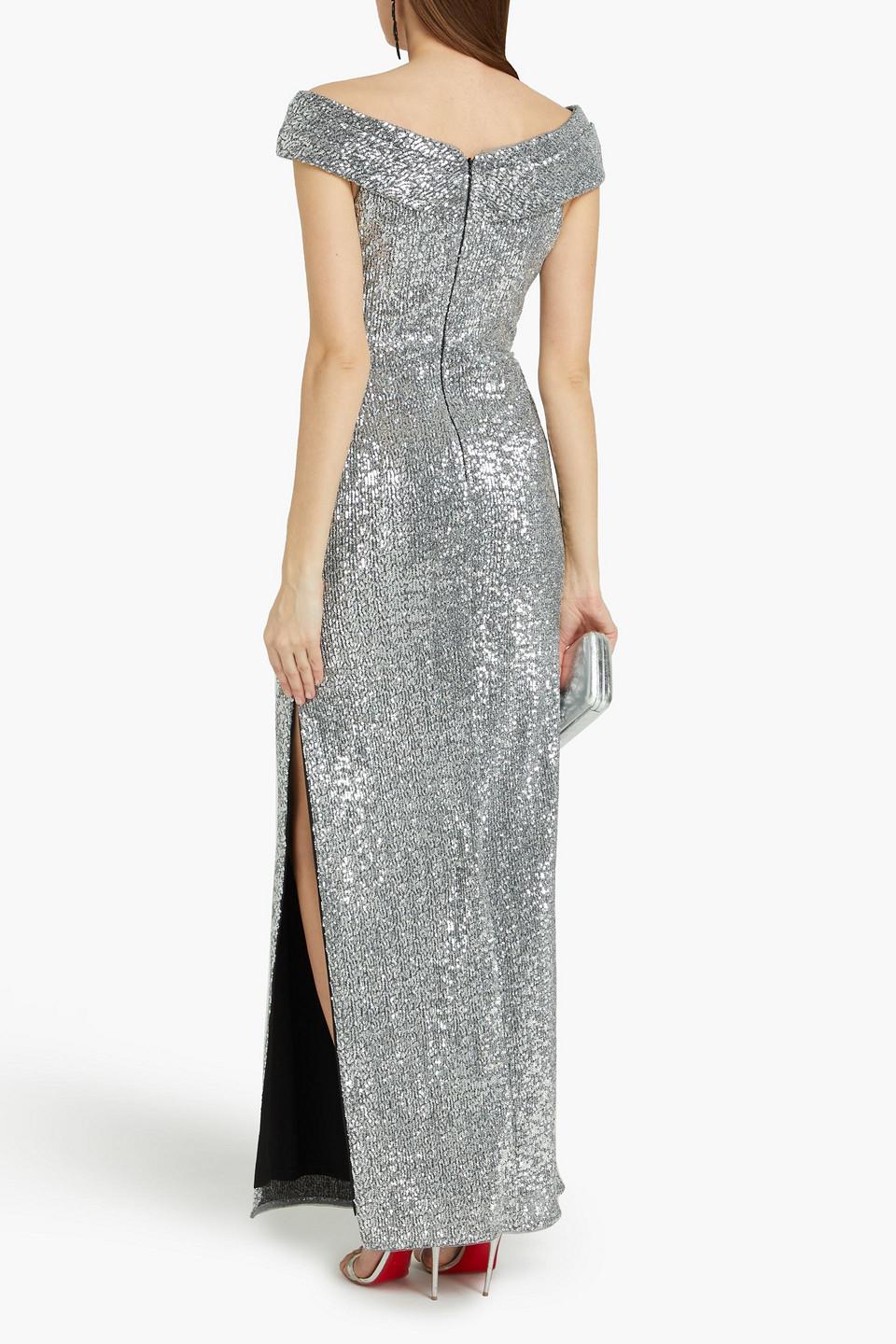 Off the shoulder Sequined Knitted Gown