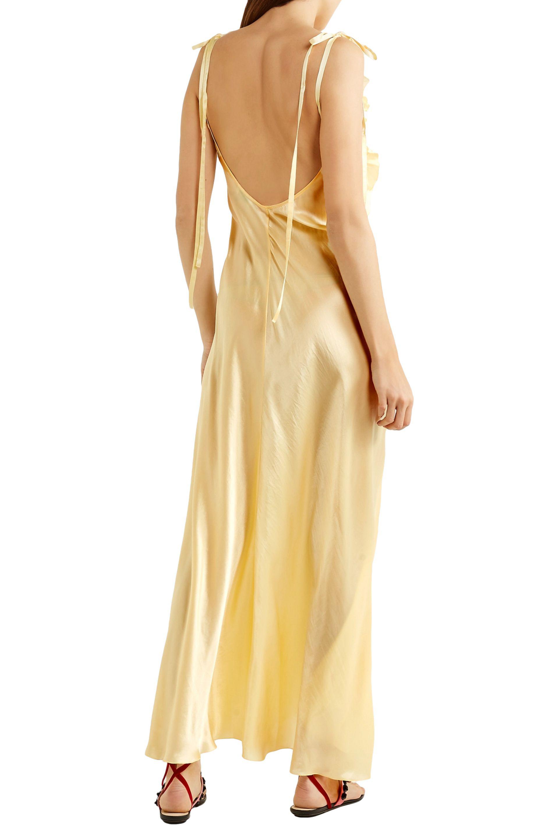 The Attico Marisa Ruffled Silk-satin Maxi Dress in Yellow | Lyst