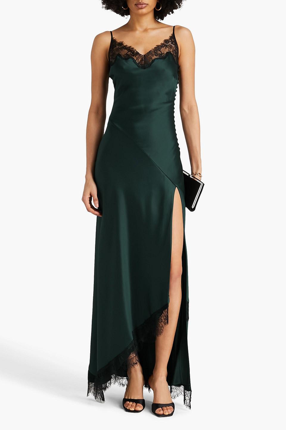 green emerald velvet dress Berylove Women Grey Blue Chiffon Bridesmaid Dress Spaghetti Straps A Line Long Wedding Guest Dress with Slit, Dark Green / US2