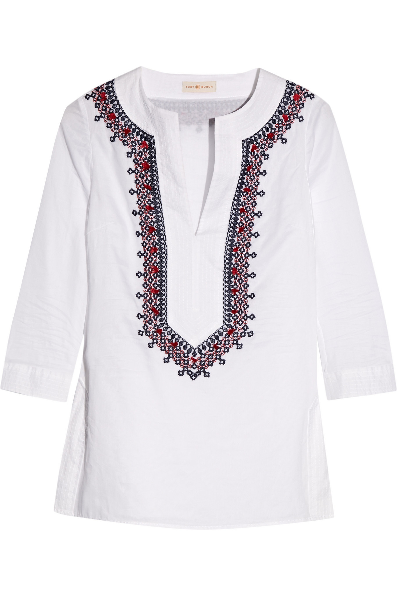 Tory Burch Embroidered Cotton Tunic in White - Lyst