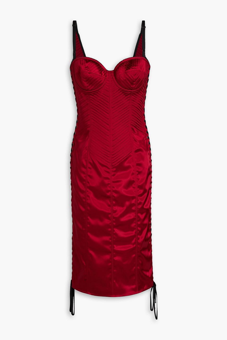 open lace back dress Red Bustier Corset Lace Bodycon Midi Dress