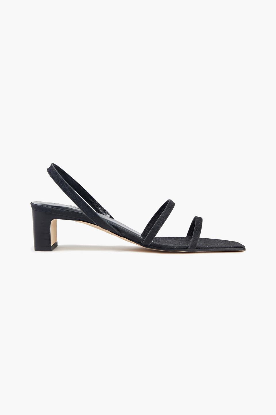 BY FAR Renata Glittered Leather Slingback Sandals in Black | Lyst