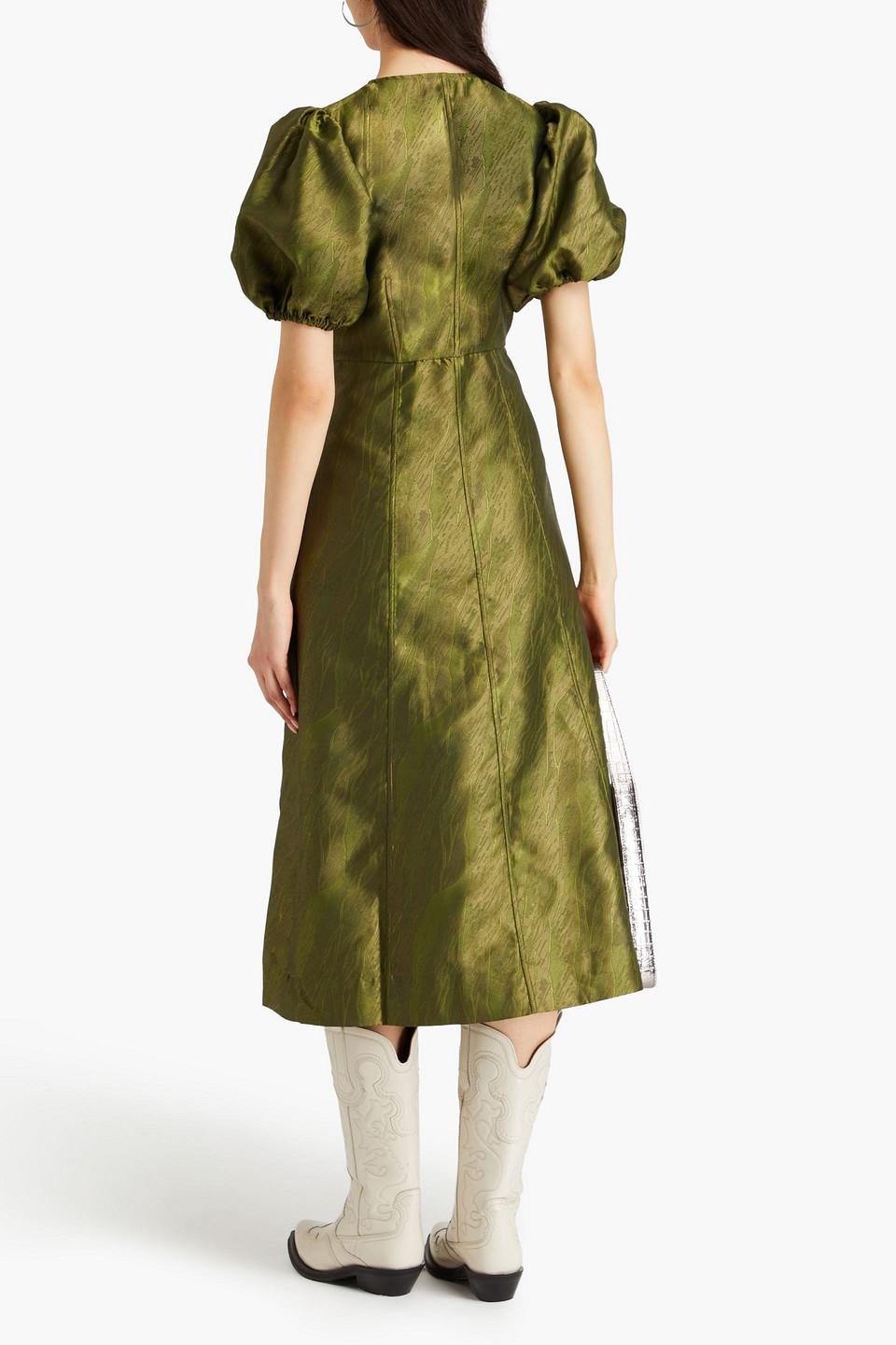 slim fit dress slacks Rent The Blue Jacquard Open Back Mini Dress By Ganni