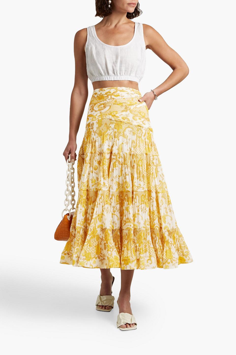 スカート ZIMMERMANN Woman Skirt Yellow 2163SR251 YELLOWFLORAL Zimmermann Crush Scalloped Midi Skirt – Circe