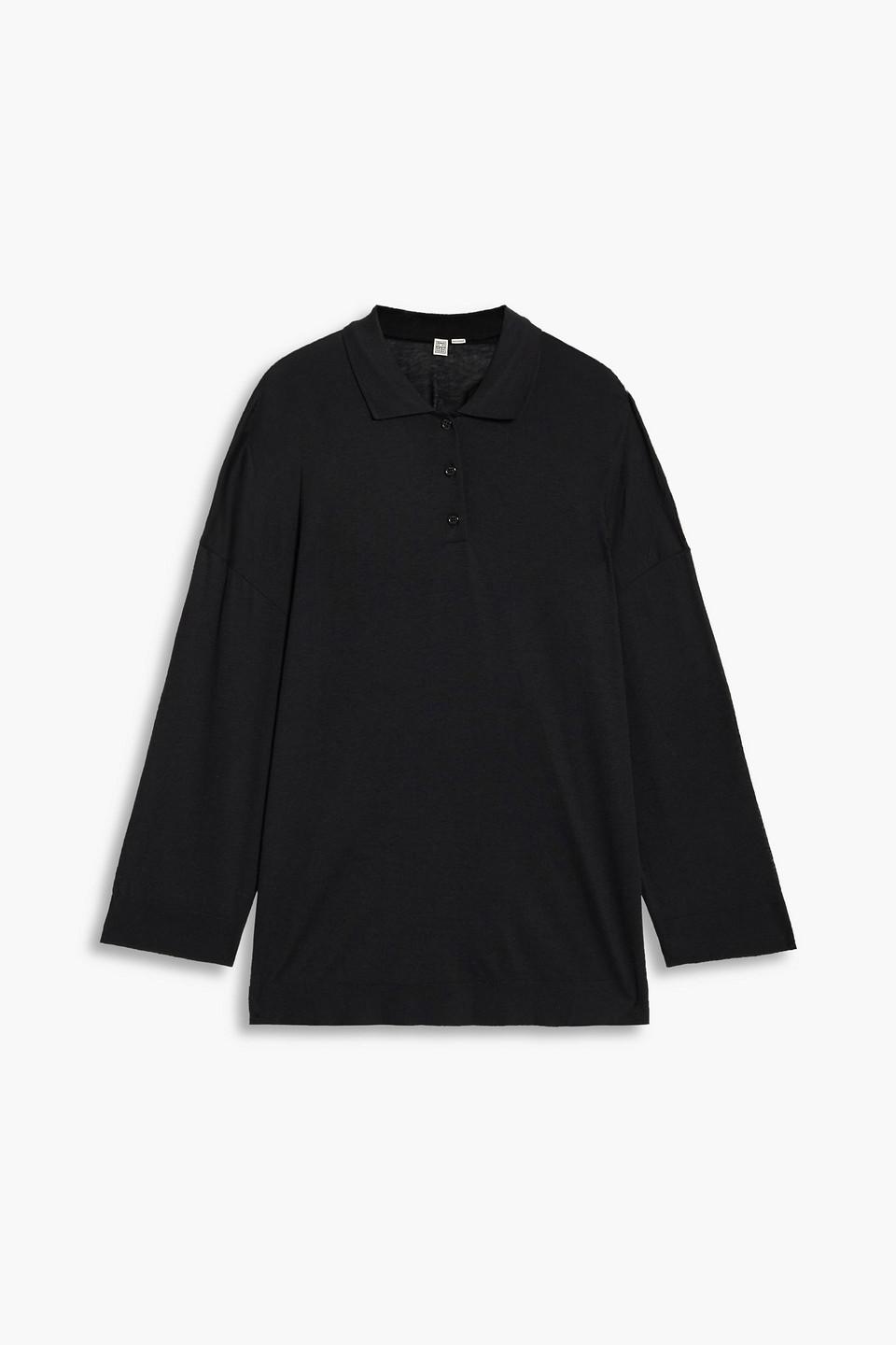 Totême Lyocell And Cotton-blend Jersey Polo Shirt in Black | Lyst