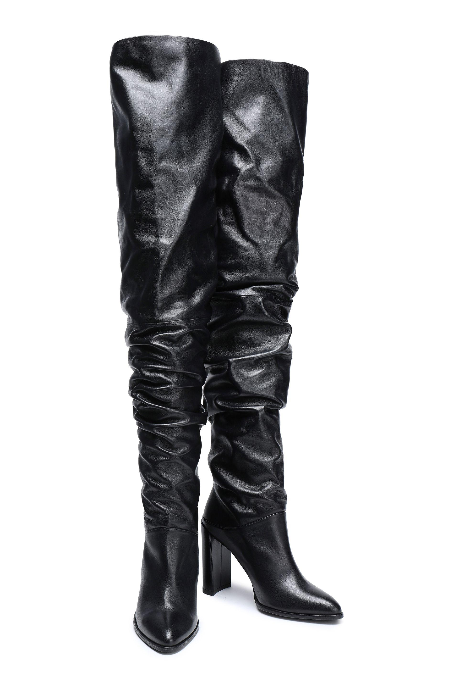 black leather thigh boots