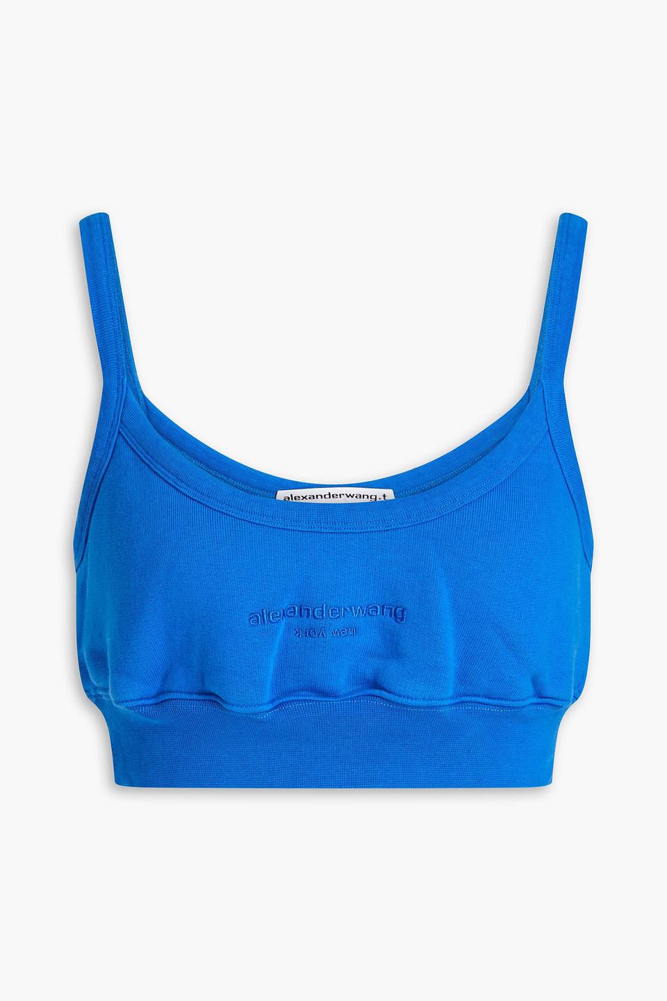 T By Alexander Wang Embroidered Cotton-fleece Bra Top in Blue