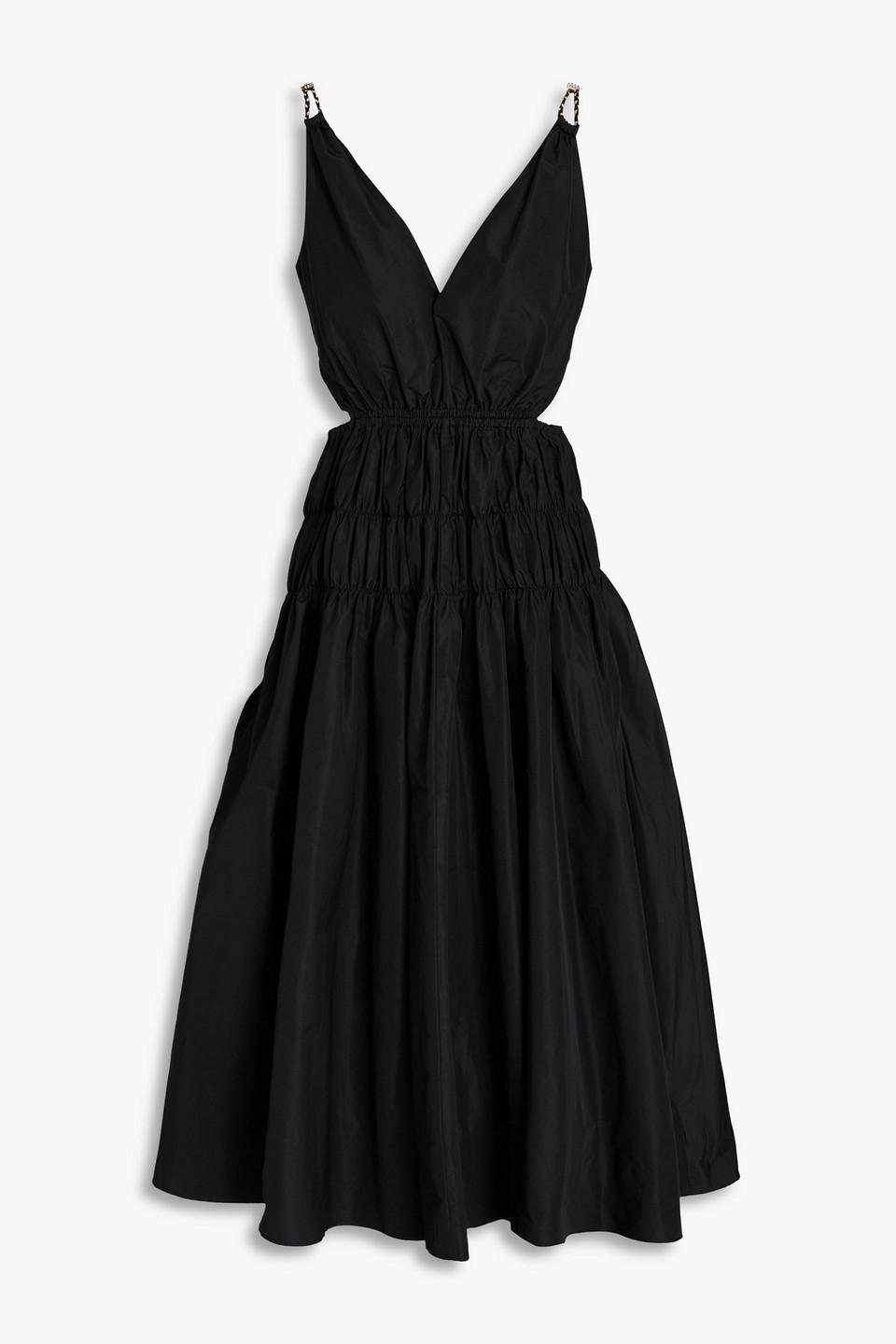 Maje Cutout Shirred Taffeta Midi Dress in Black | Lyst UK