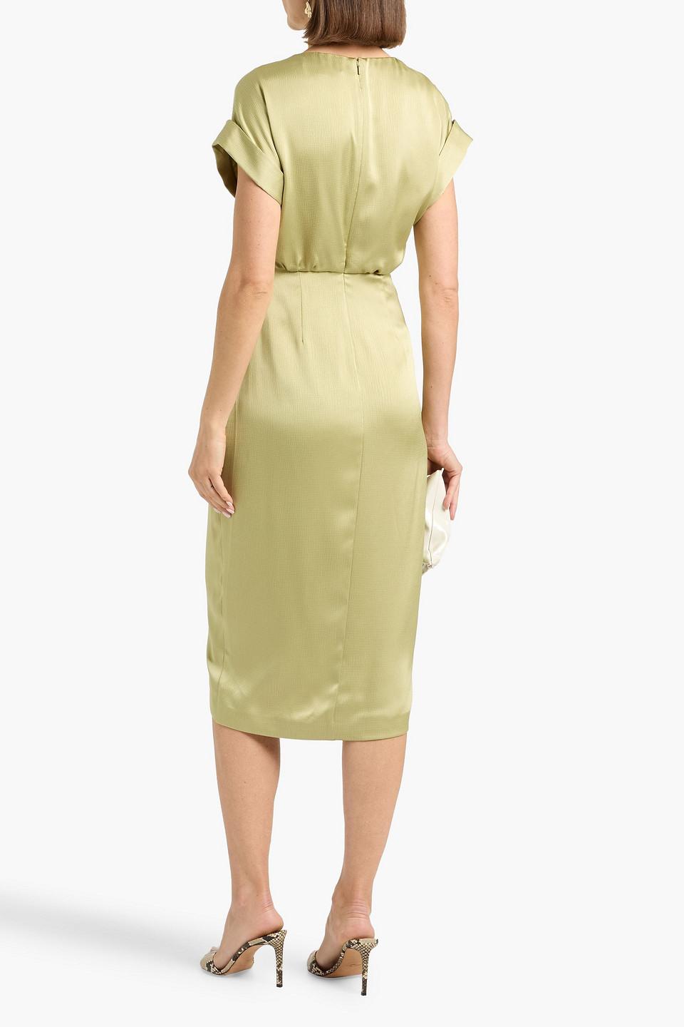 Badgley Mischka Wrap-Effect Hammered-Satin Dress in Yellow | Lyst UK