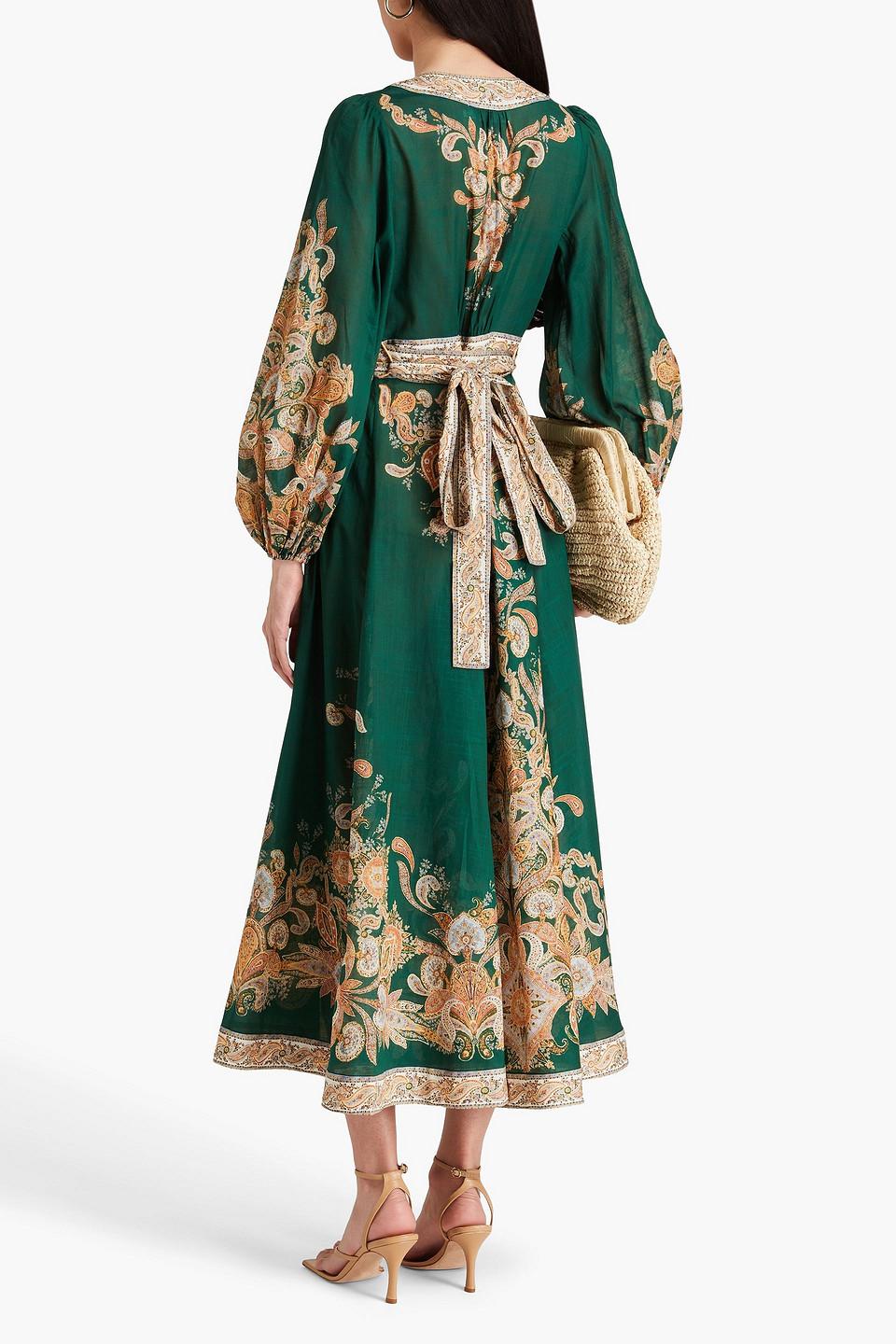 Zimmermann Devi Belted Paisley-print Cotton-voile Midi Wrap Dress in Green | Lyst Zimmermann Devi Belted Paisley-print Cotton-voile Midi Wrap Dress in Green | Lyst