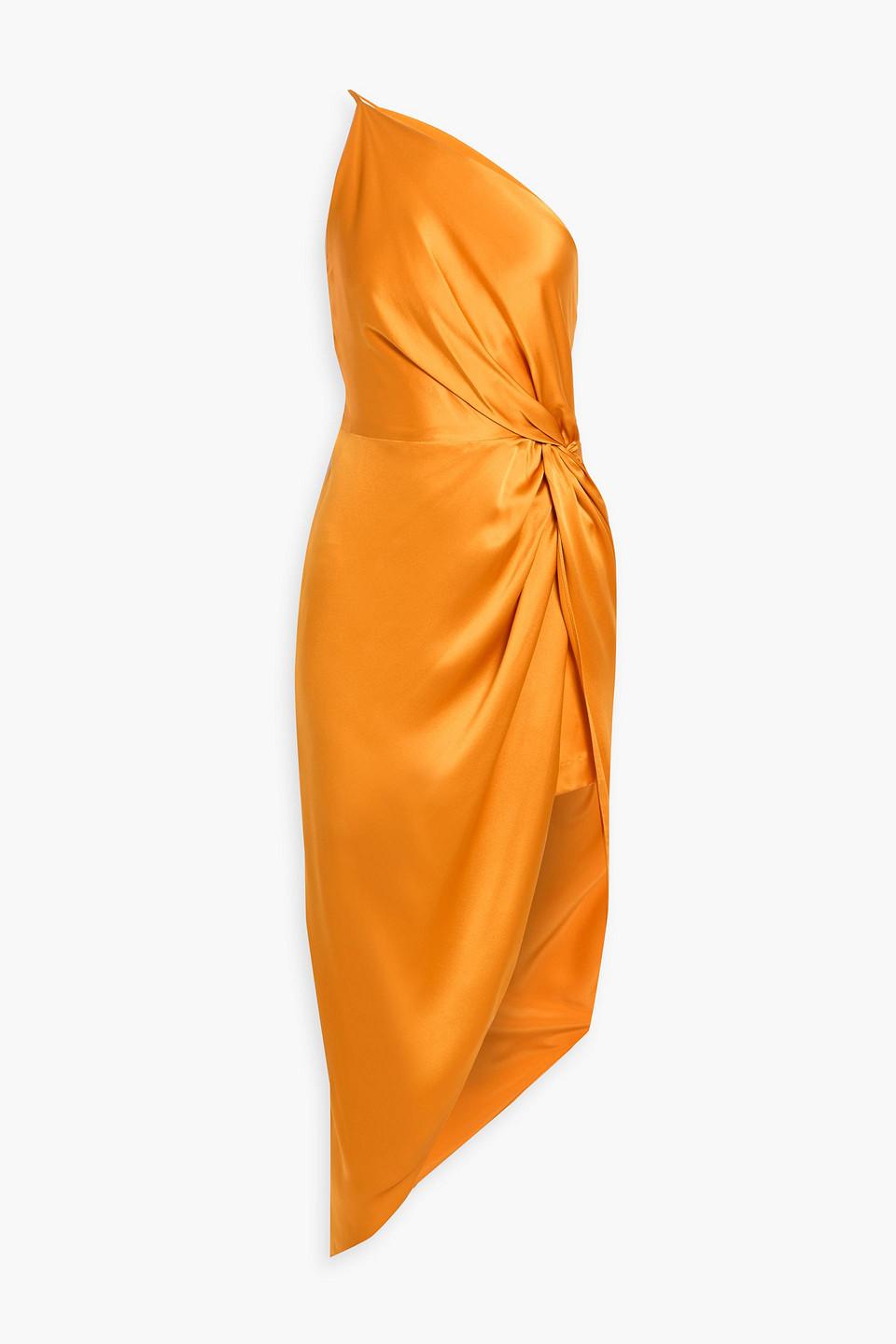 michelle mason orange dress Michelle Mason Wrap drape-detail Gown Dress | Orange