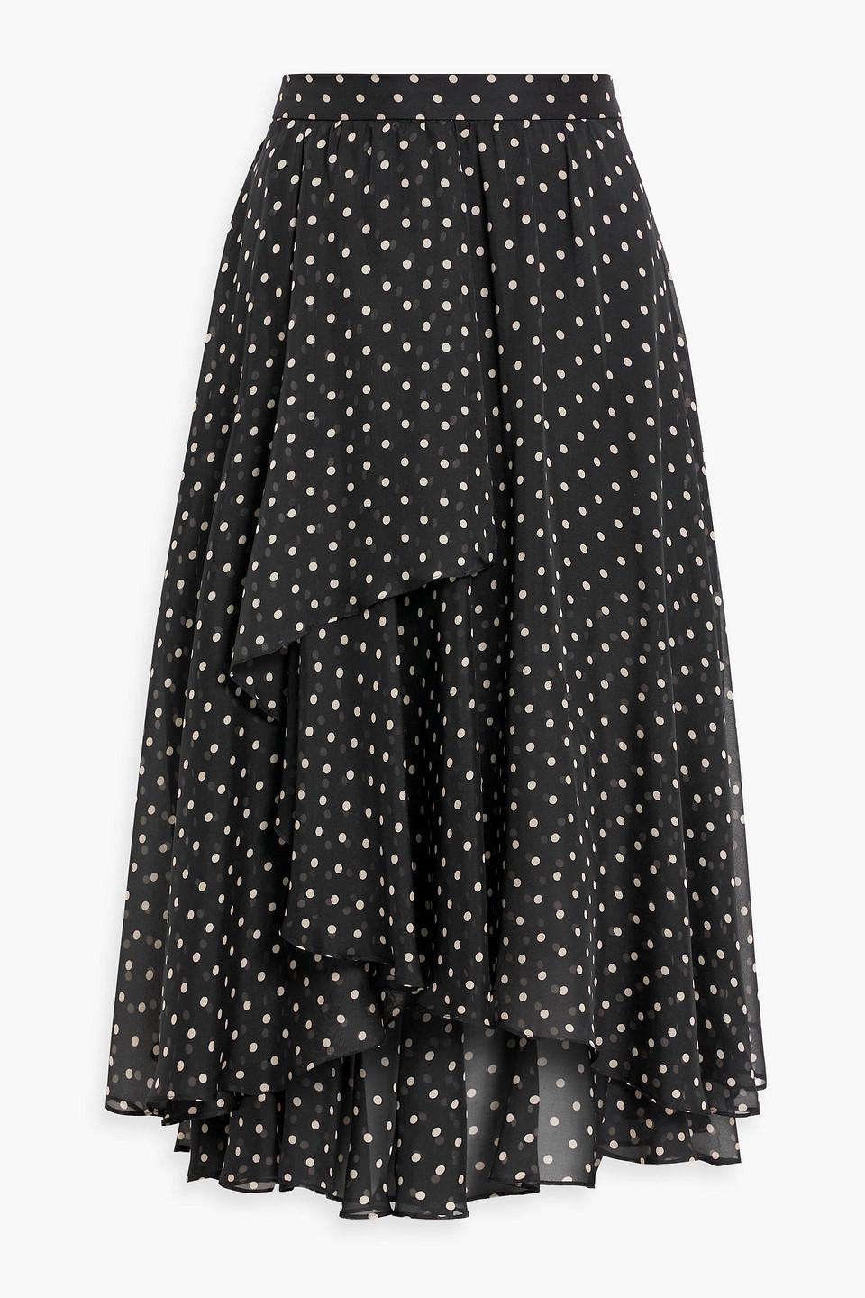Mikael Aghal Wrap effect Polka dot Chiffon Midi Skirt in Black Lyst UK