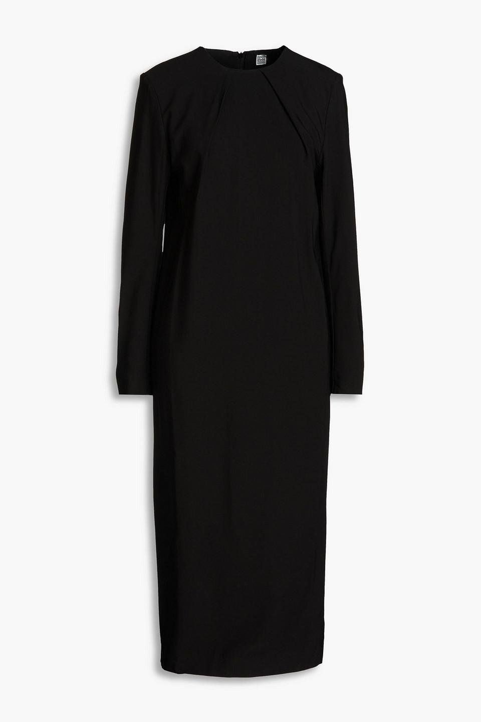 Totême Pleated Crepe Midi Dress in Black | Lyst