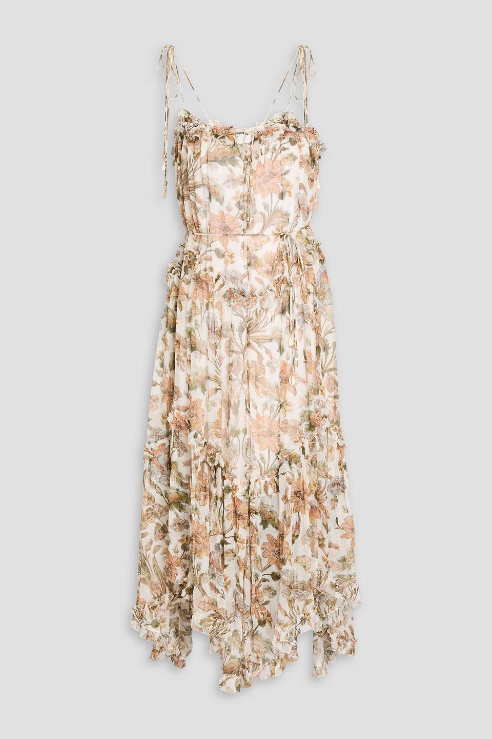 Zimmermann Asymmetric Floral print Crepon Midi Dress in Natural Lyst UK