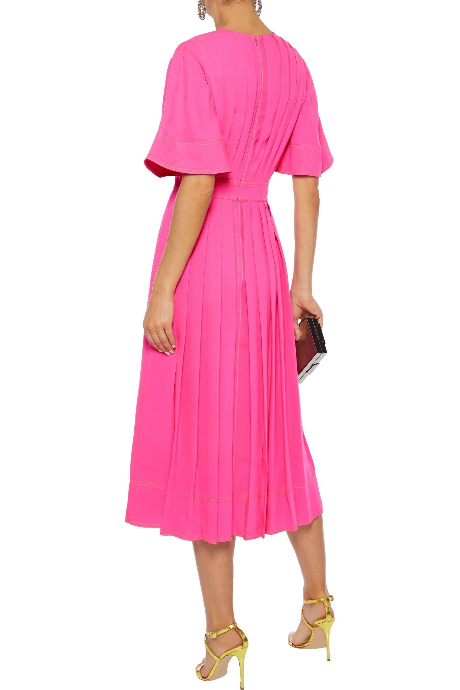 bright pink midi dress