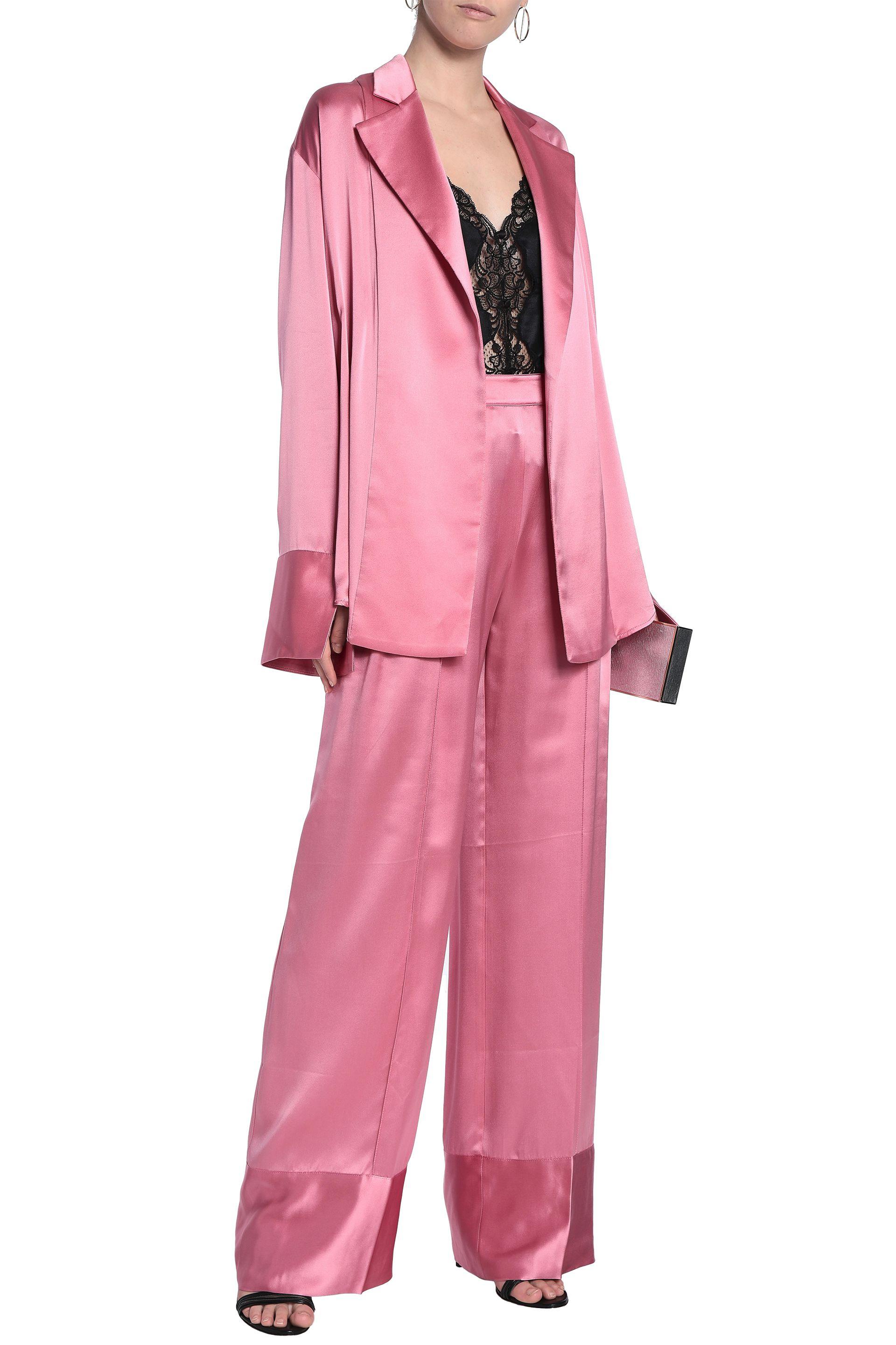 Michael Lo Sordo Wool Silk-satin Wide-leg Pants Pink - Lyst