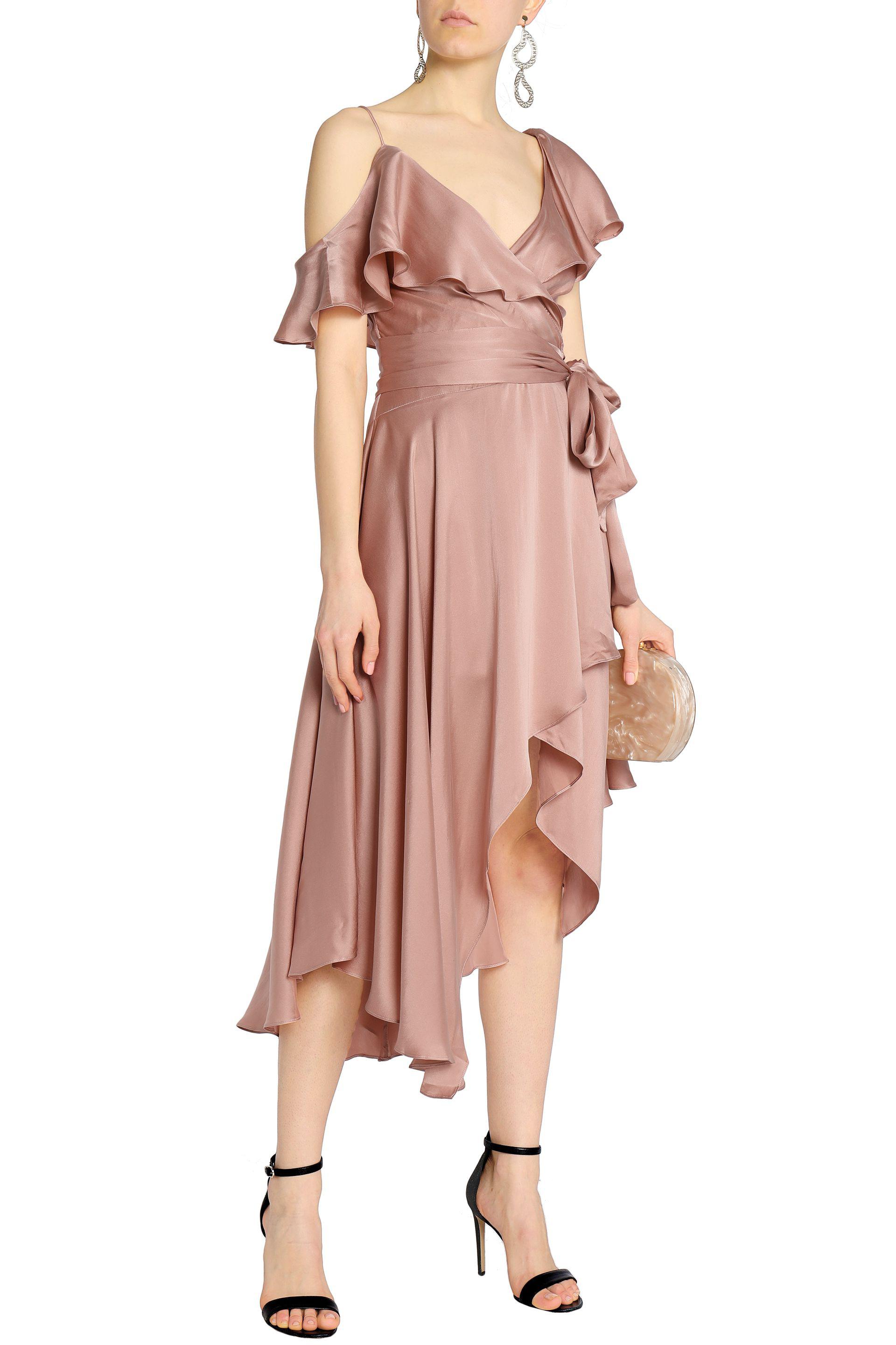 Zimmermann Woman Asymmetric Ruffled Washed-silk Wrap Midi Dress Antique ...
