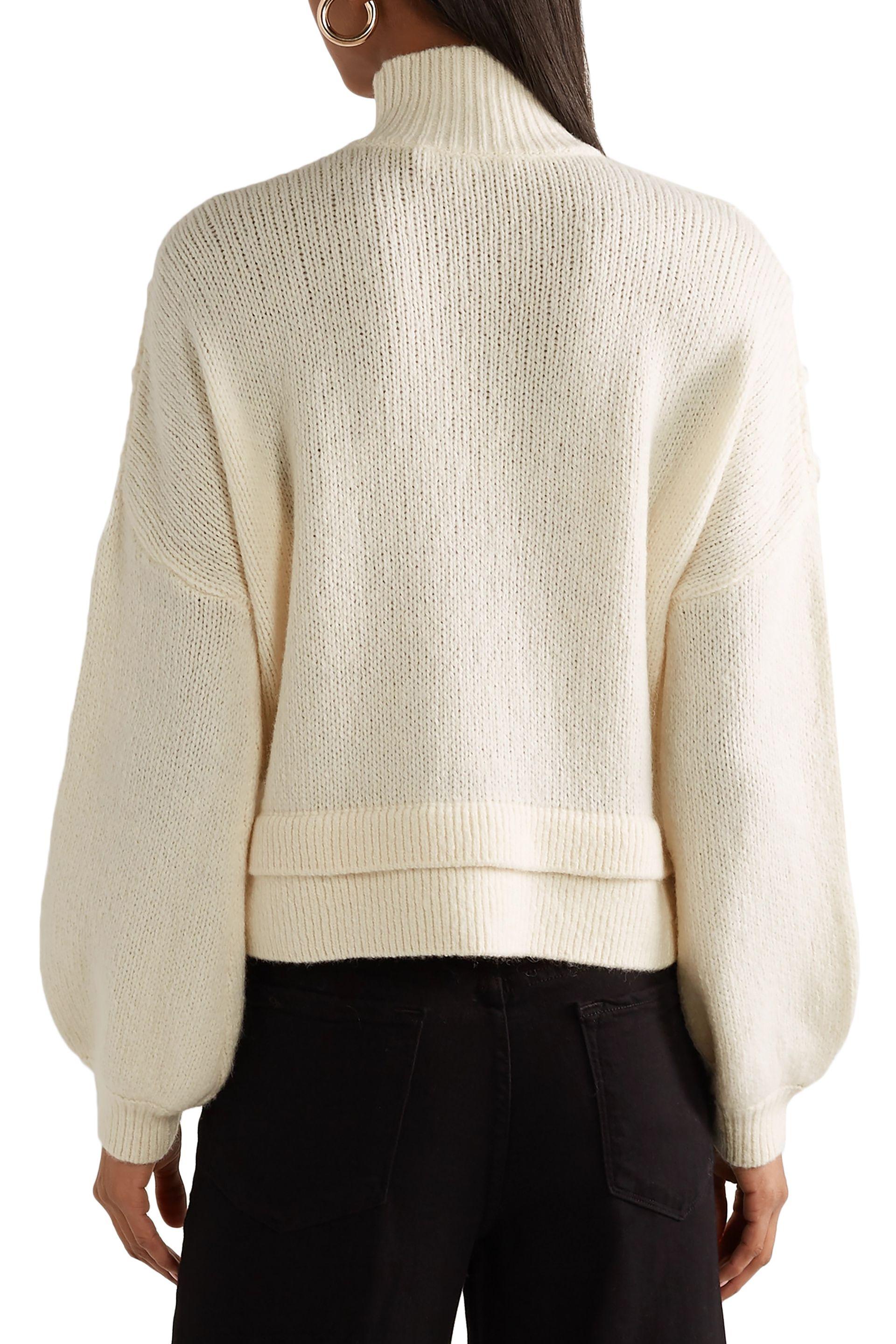 FRAME Nubby Wool-blend Turtleneck Sweater Cream in Natural - Lyst