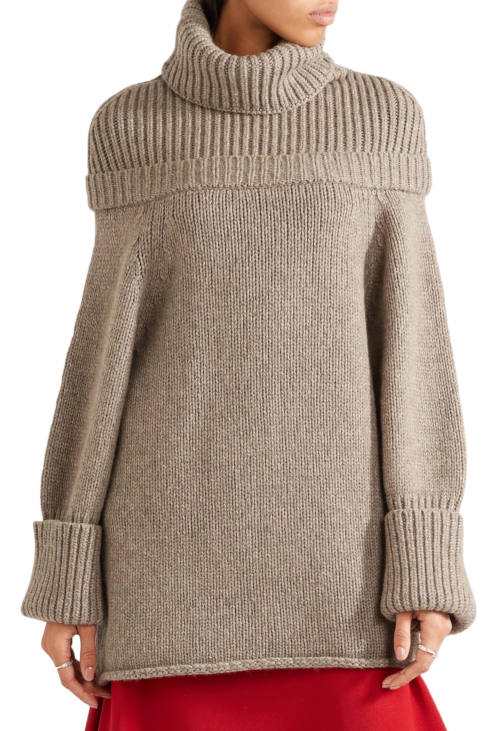 JW Anderson Ribbed Knit-paneled Wool-blend Turtleneck Sweater Mushroom ...