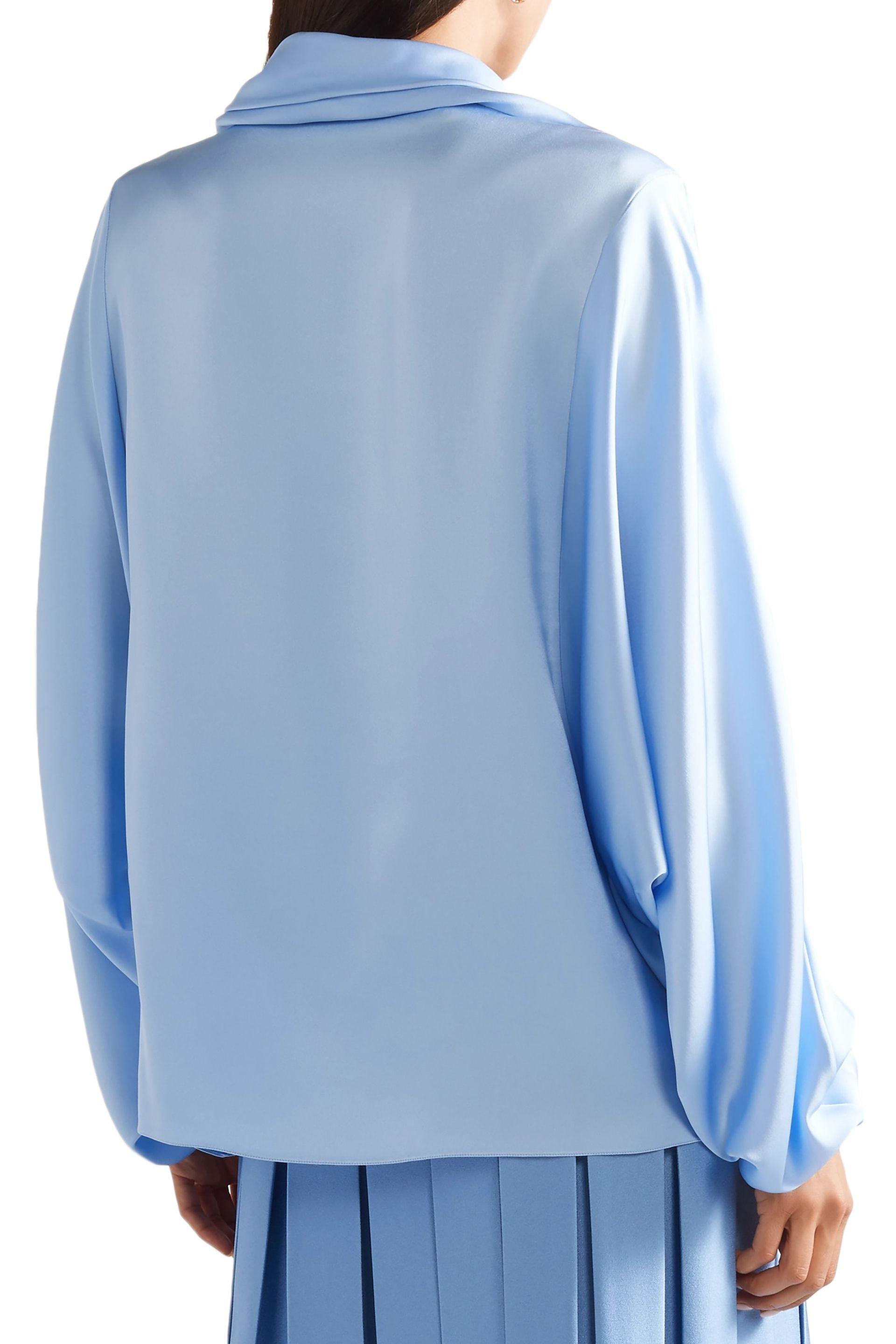 pale blue satin blouse