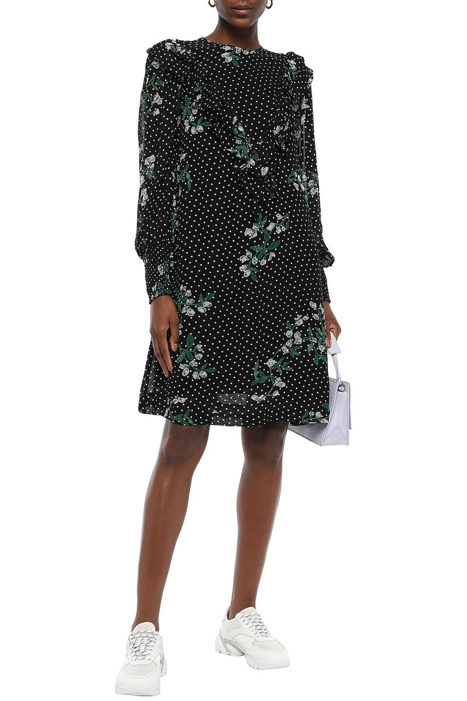 Ganni Synthetic Rometty Ruffled Printed Georgette Dress In Black Save 85 Lyst 